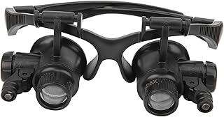 Jewelry Binocular Magnifying Glass with 2 LED Light + 8 Interchangeable Lens 10X 15X 20X 25X for Watch Repair Electronic Repair