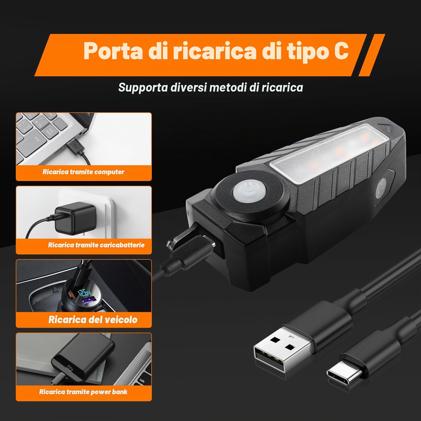 4 X Indicatori di direzione per bici con proiettore 5 modalità Fanale posteriore per bici ricaricabile tramite USB, telecomando Indicatore per bicicletta diviso anteriore e posteriore