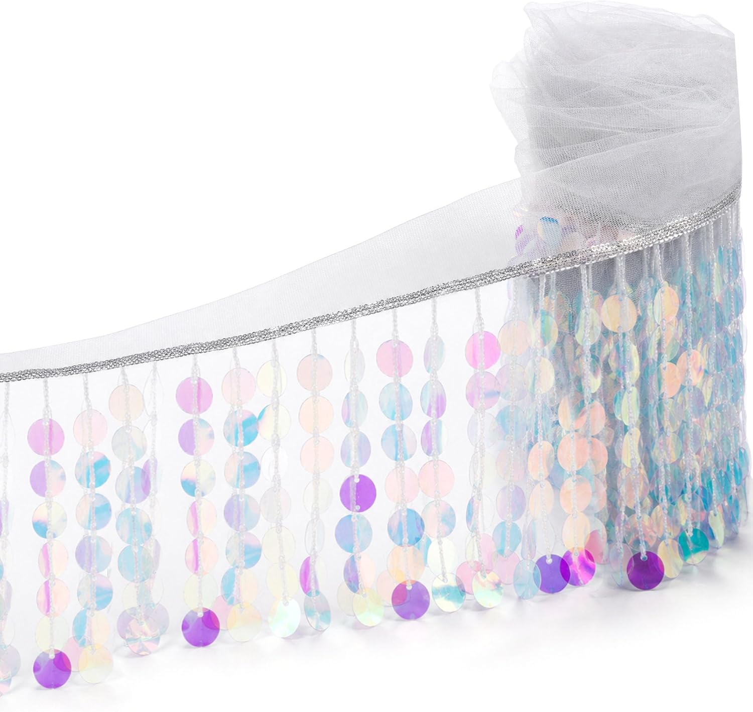 IDONGCAI 4 Inch Iridescent Sequin Fringe Trim, Holographic Paillette