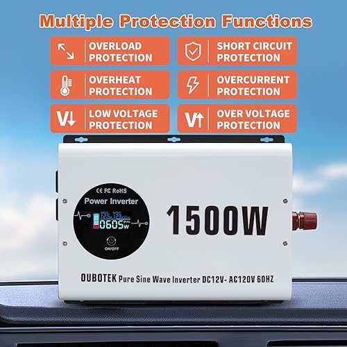 Miniatura 16 de Inversor de onda sinusoidal pura de 3000 W, CC 12 V a CA 120 V con pantalla LCD, control remoto, puerto USB, 4 salidas de CA y bloque de terminales