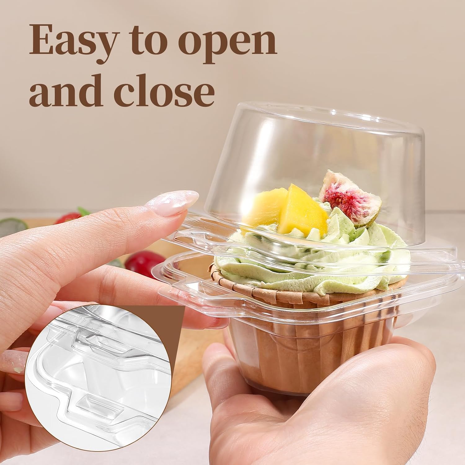 50Pack Individual Cupcake Containers with Clear Dome Lids, Single Cupcake Holder Boxes for Frosted Cupcakes, Bakery-Style Cupcake Carrier for Parties, Bake Sales, School Events