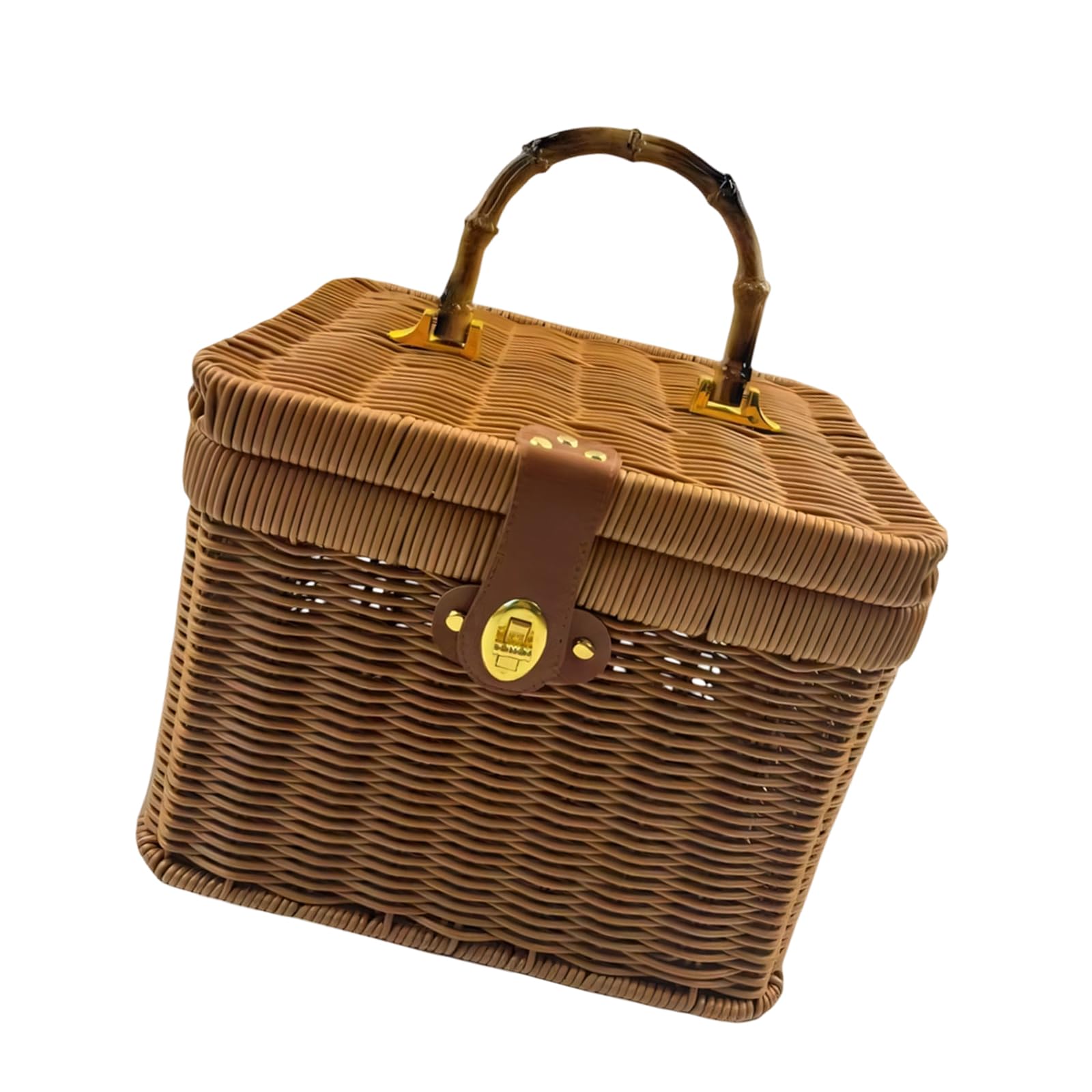 Handwoven Container Storage Box Rattan Styles Organiser Basket with Lid Suitable for Various Items Interlaced Storage Basket with Lid