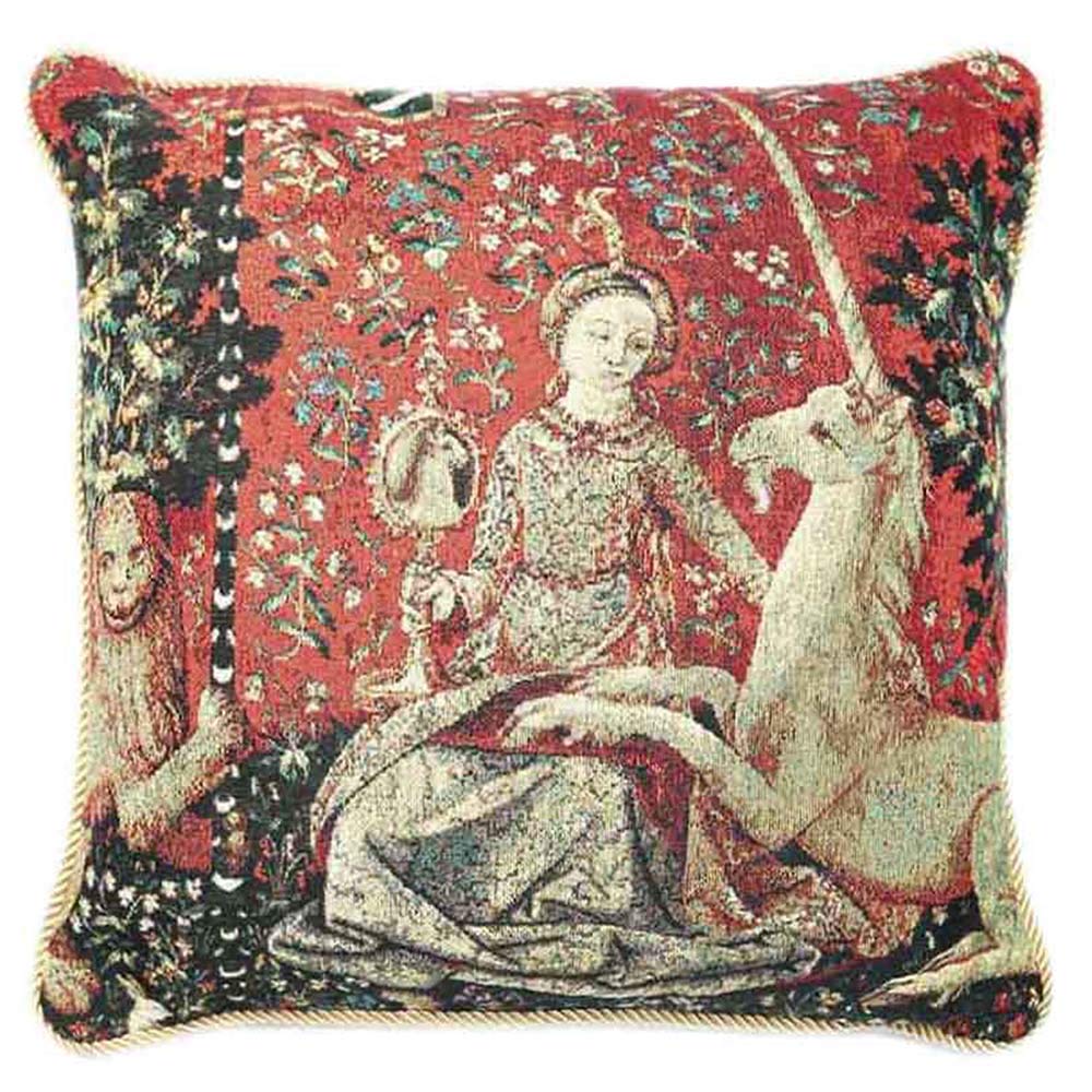 Signare Sense Of Sight Tapestry Designer Art Cushion Cover 18X18 Inch Lady Unicorn Design (Sense Of Sight) (Ccov-Art-Lu-Si)