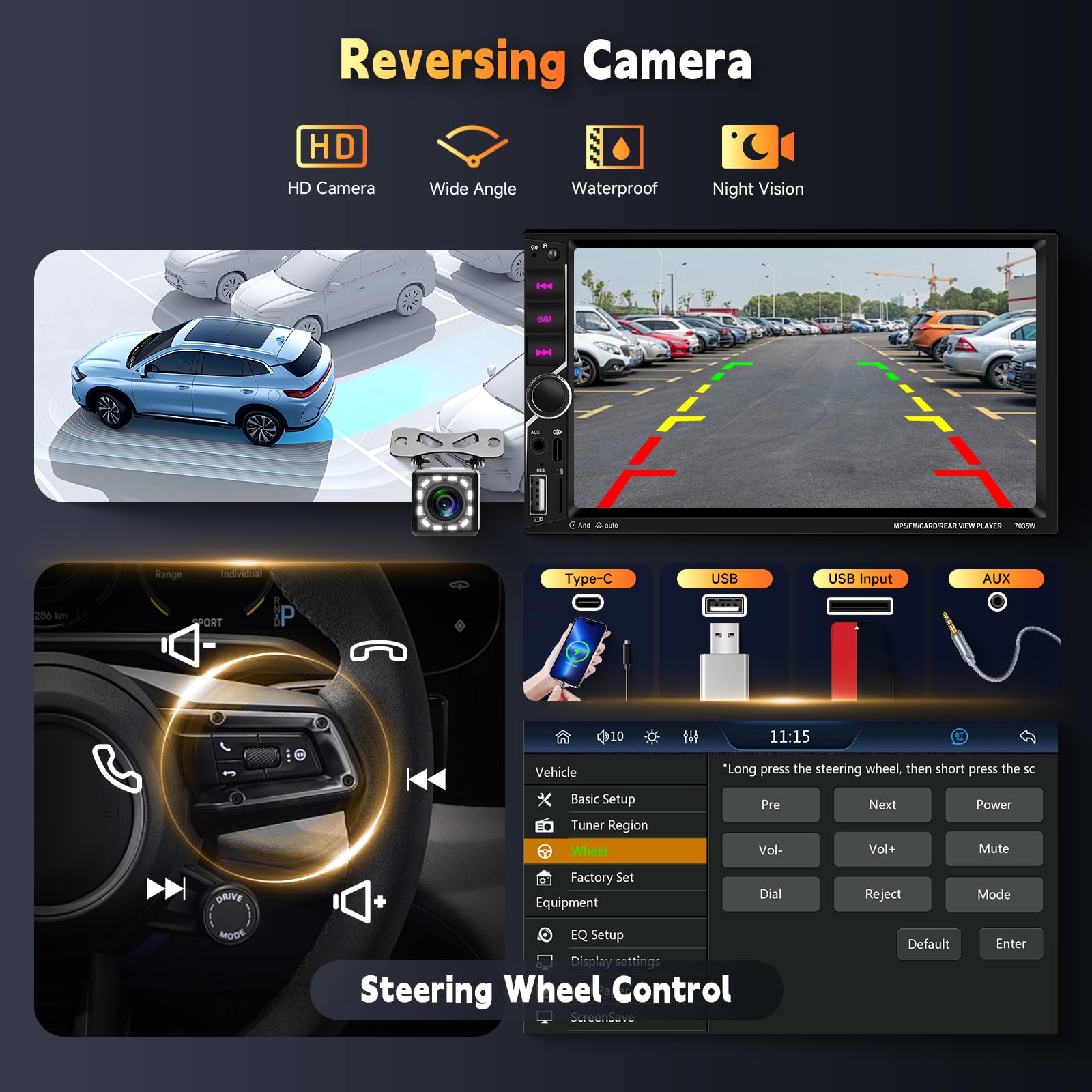 Hodozzy Autoradio 2 Din con CarPlay Wireless Android Auto, Stereo con Touchscreen 7 Pollici 2 Din Schermo con Bluetooth Vivavoce, Mirror Link, Universale Lettore MP5 Radio FM EQ USB/AUX, Retromarcia