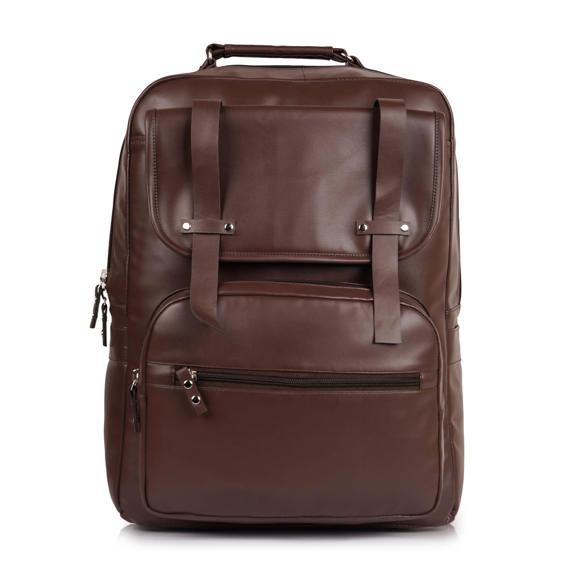 Vegan Leather Made Unisex 20 Liter Backpack with Laptop Compartment and Padded Shoulder Strap-image-18