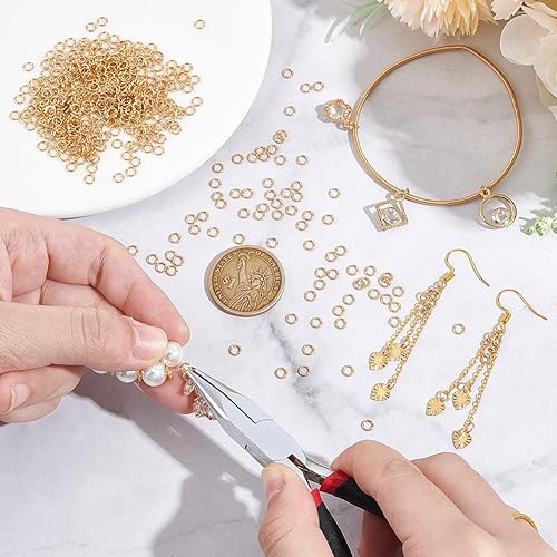 Miniatura 3 de NBEADS Alrededor de 500 anillos de salto de oro de 0.157 pulgadas, anillos abiertos de acero inoxidable 304, anillos de conexión chapados en oro