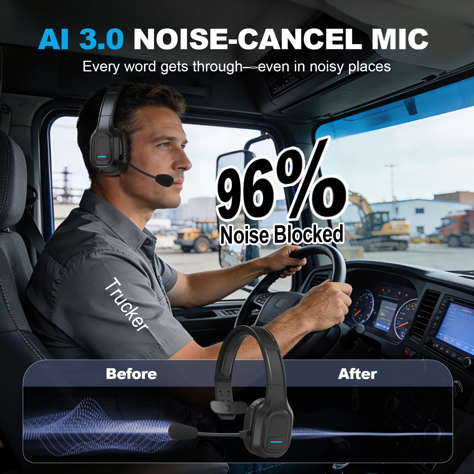 Auricolare Bluetooth per camionisti: cuffie wireless con microfono per telefoni, Skype, Call Center, ufficio (nero, chiavetta USB inclusa)