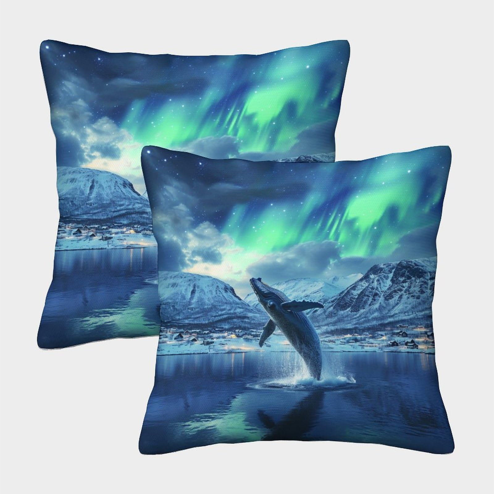 kaiyun 2 Pack Digital Printing 3D Whales of Norway - Starry Sky Theme Square Cushion Cover 50x50cm Suitable for Outdoor Home Bed Decoration Pattern