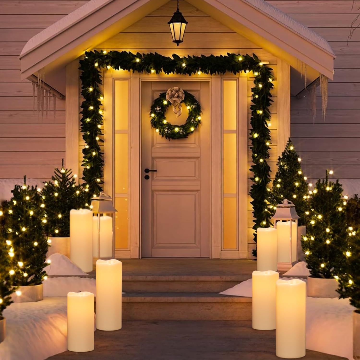 Eldnacele Large Outdoor Solar Flameless Candles Waterproof, 4" x 8" 10", Solar Powered Dusk to Dawn Plastic LED Flickering Pillar Candles Garden Patio Lanterns Wedding Holiday Decor(2 Pack White)
