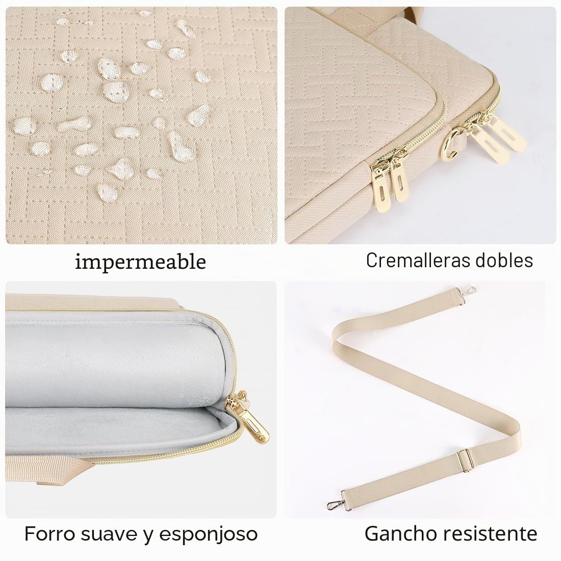 DOMISO Funda para Portatil Ordenador 15.6 Pulgadas,MacBook Pro M4 M3 M2 2025/Pro MAX,Protección Bolsa para 15-16 Pulgadas Lenovo,HP,DELL,ASUS Chromebook,Laptop PC Case Sleeve,con Tirantes，Beige
