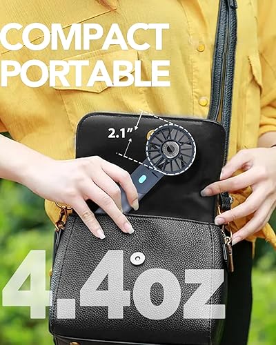 Miniatura 5 de Ventilador de mano, mini ventilador turbo portátil pequeño, recargable con 4 ventiladores personales de alta velocidad, tiempo de funcionamiento