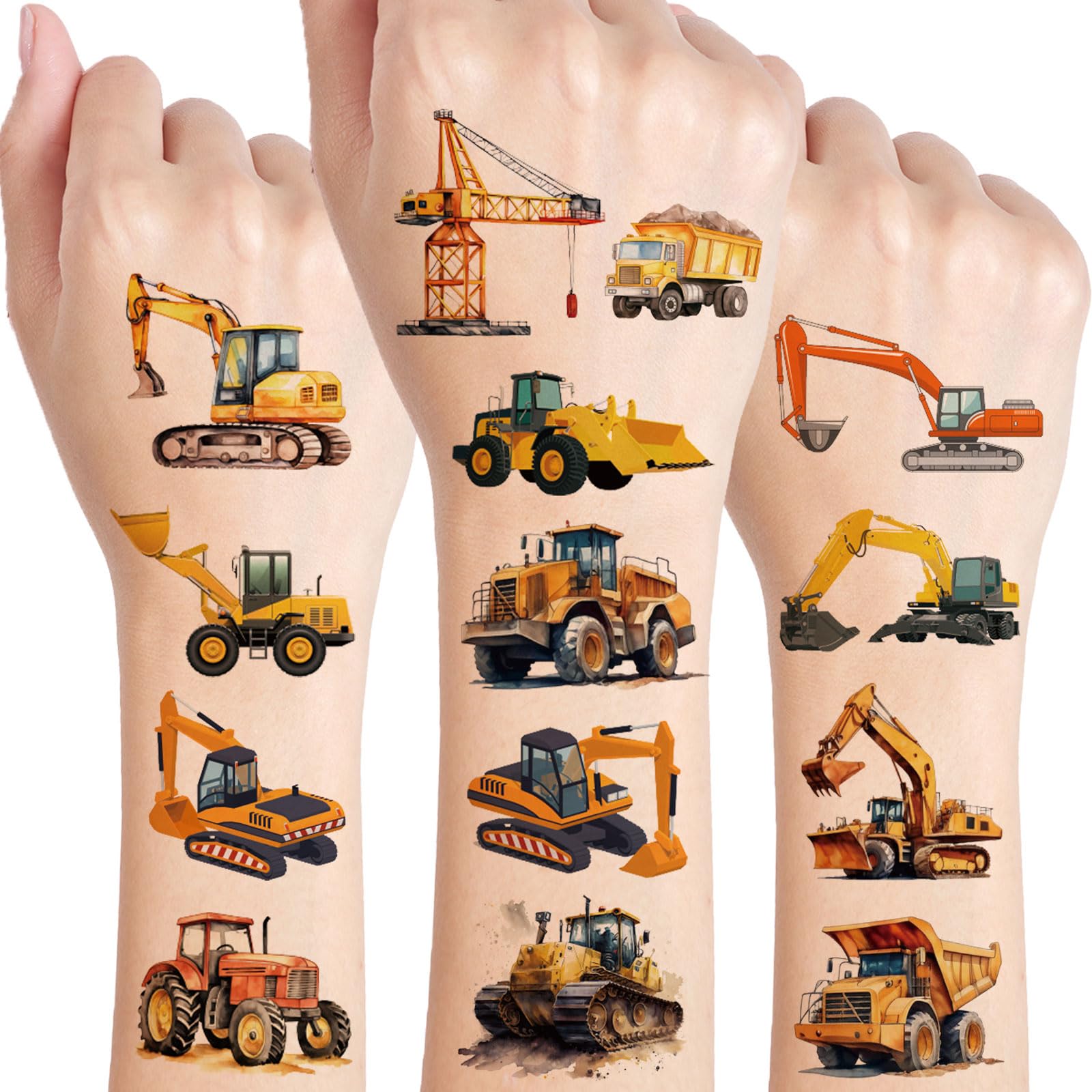 Engineering Vehicle Temporäre Tattoos, 10 Blätter Baufahrzeug Tattoo Zum Aufkleben für Mädchen Junge Körper Arm Schulter, Geburtstag Party Geschenk Kleine, Kinder Tattoos Hautfreundlich