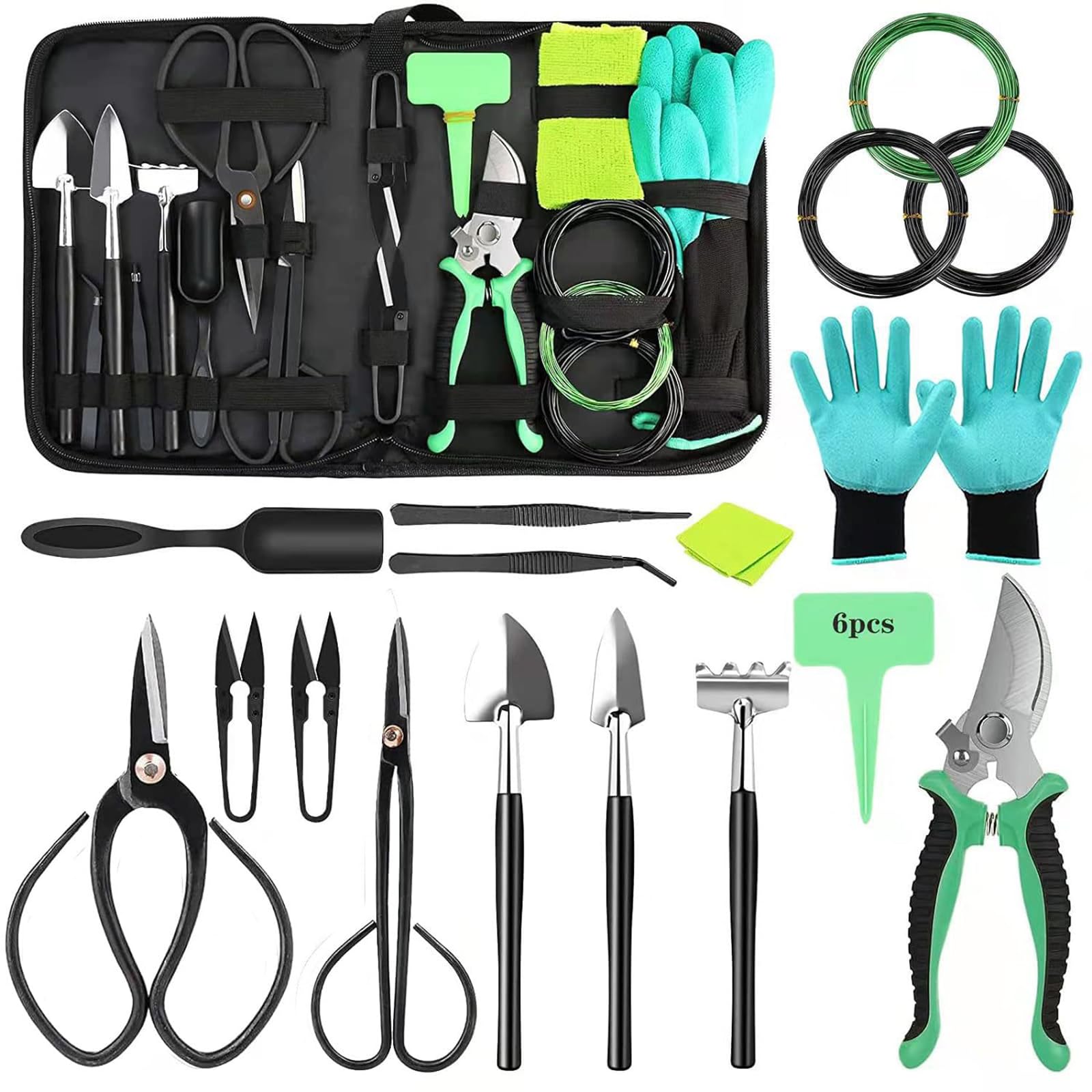 Kit de Herramientas para bonsái de 24 Piezas: Juego Completo de Acero poda, injerto y Cuidado. Ideal para Regalar y para Uso Personal en jardinería (Incluye Estuche)