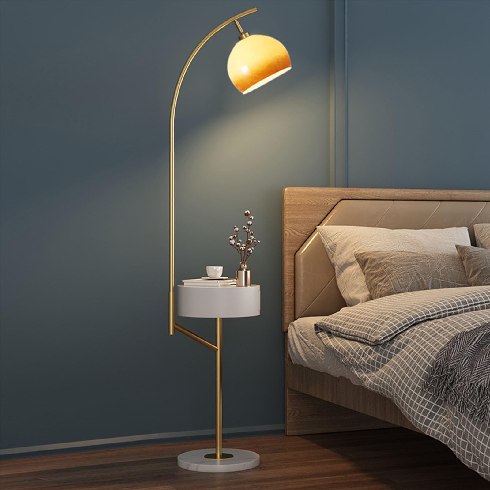 Lámparas de pie Lámpara de pie ajustable con mesa centro, lámpara moderna cargador inalámbrico y puertos carga USB, creativa for sala estar, dormitorio, oficina Decoración del hogar(Negro)