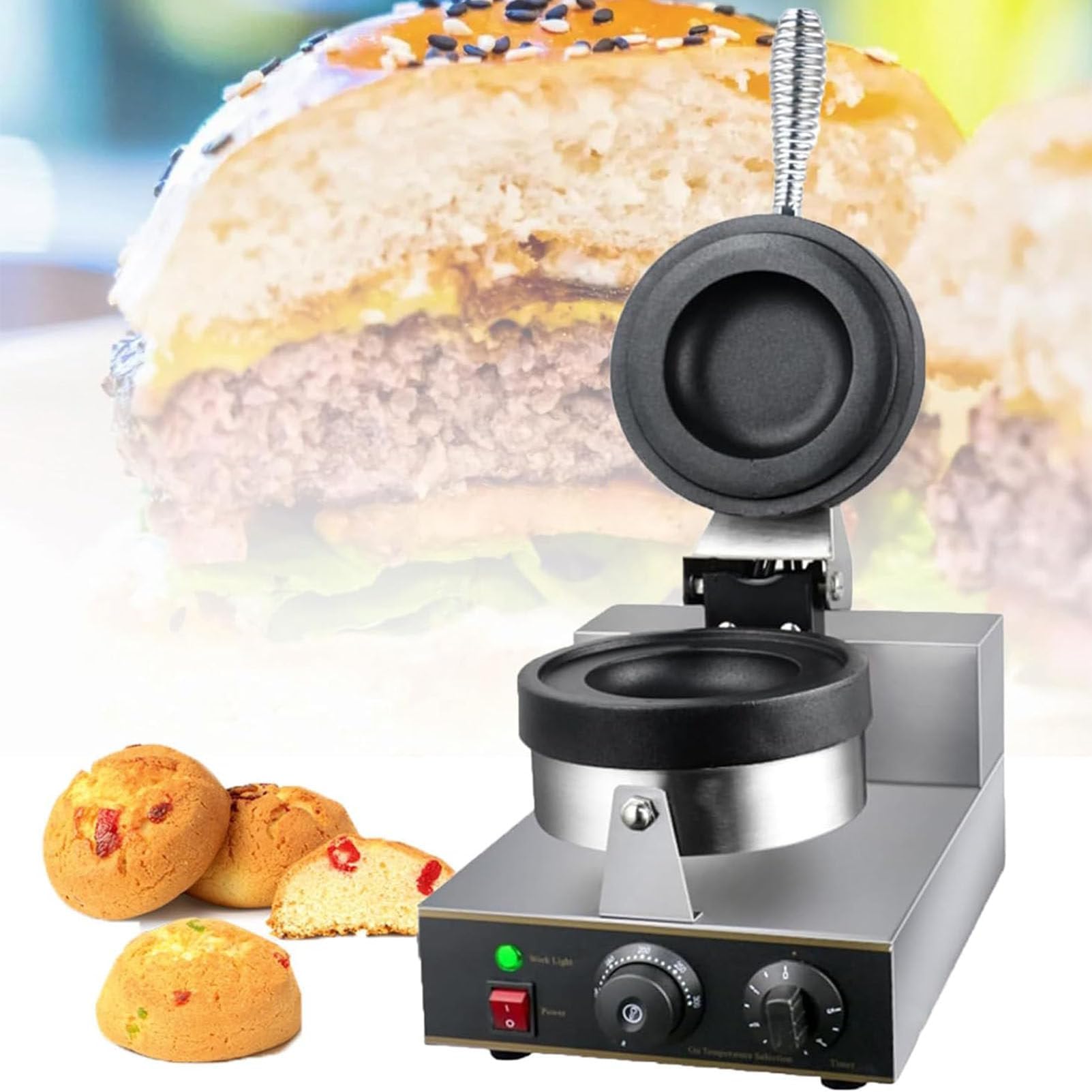 1300W Electric Burger Waffle Maker, Commercial Home Use Nonstick Electric Burger Maker Cooker Machine Hamburger Press Machine for Gourmet Sandwich