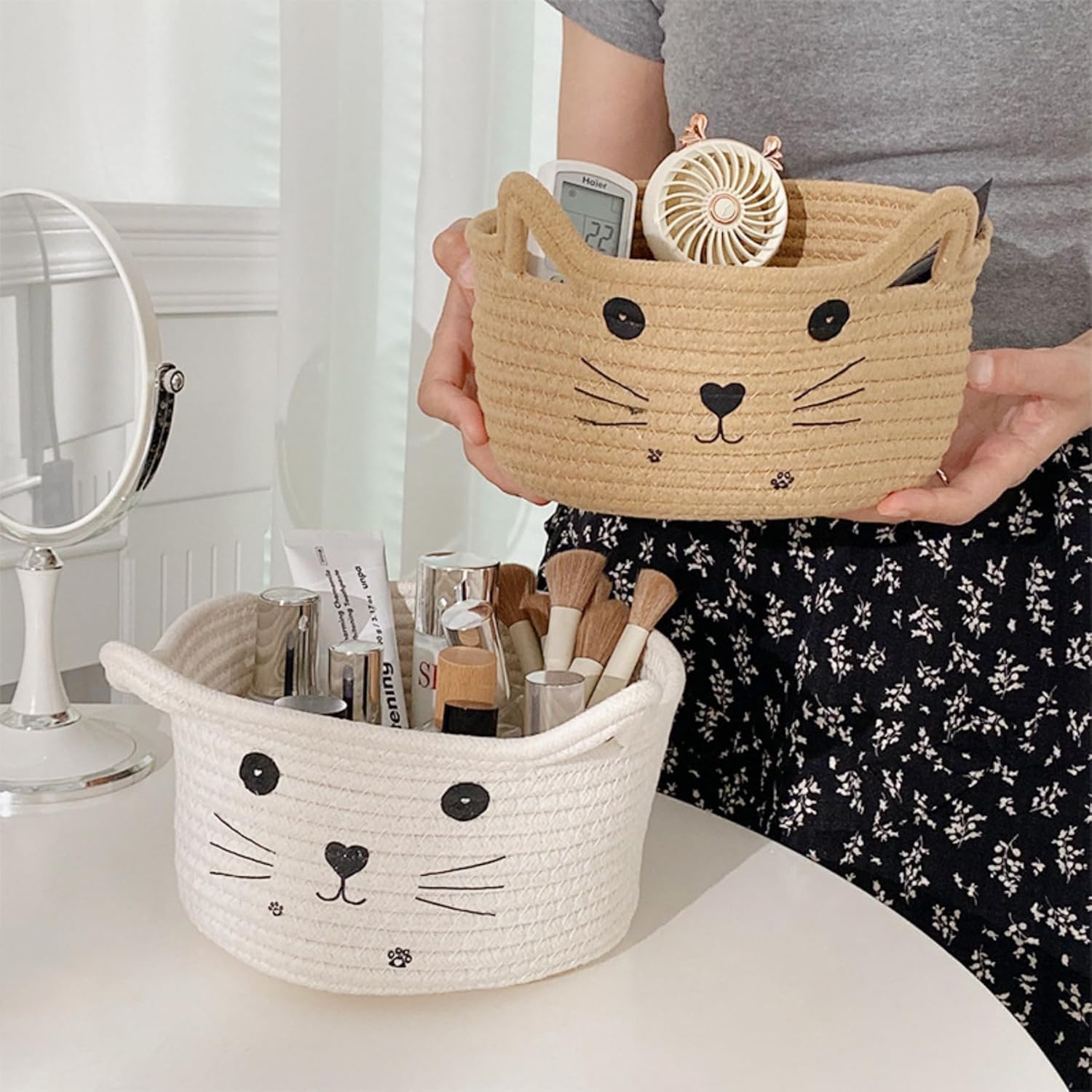 Cesto Portaoggetti in Cotone Intrecciato, Scatola Portaoggetti in Cotone per Gatti, Cestino Portaoggetti per Gatti, Adatto per Riporre Camera da Letto e Soggiorno