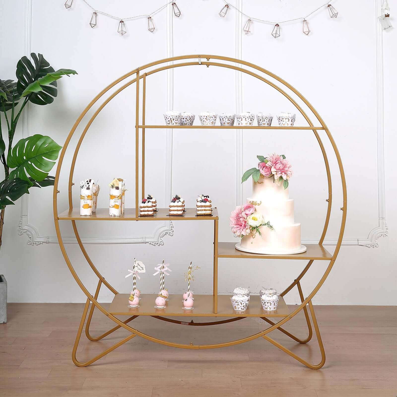 Efavormart 4ft Large Gold Metal Round Cake Dessert Display Stand, Wedding Arch Backdrop, Balloons Rack, Modern Bookcase