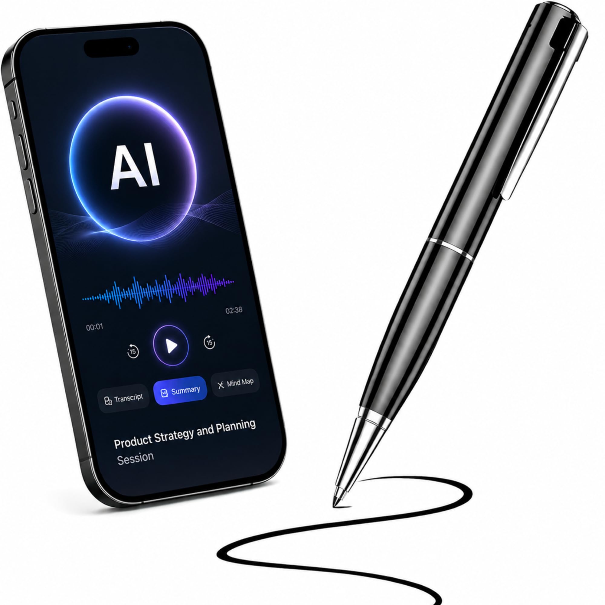SKARA Grabadora de Voz IA, AI Voice Recorder con Transcripción en 150 Idiomas, Resumen IA y Mapas Mentales, Mini Grabadora Digital Inteligente con App para Reuniones, Clases y Entrevistas