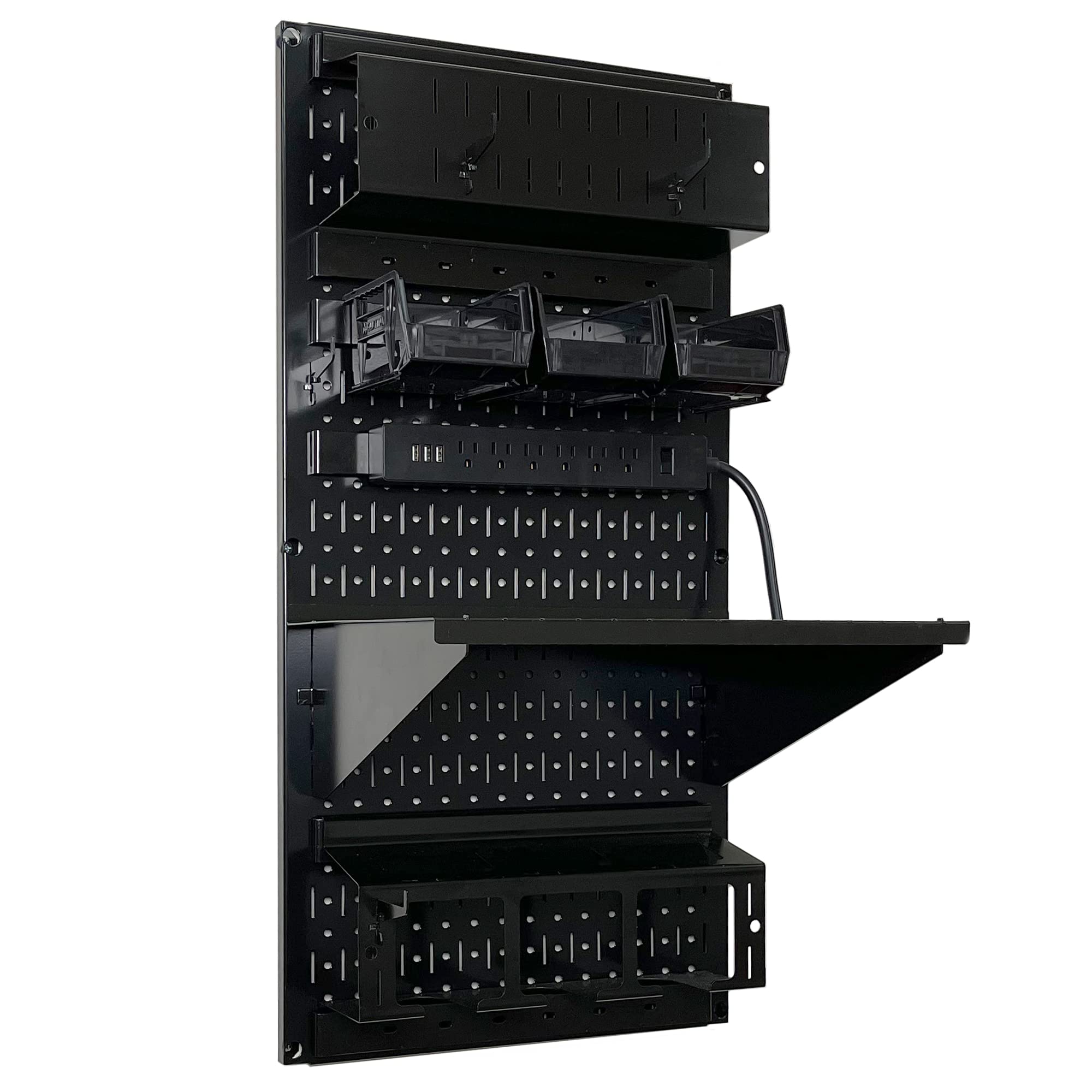 Wall Control Zestaw organizera do przechowywania elektronarzędzi bezprzewodowych, stojak do stacji ładującej, metalowy system organizacji, 40 x 81 cm, czarny