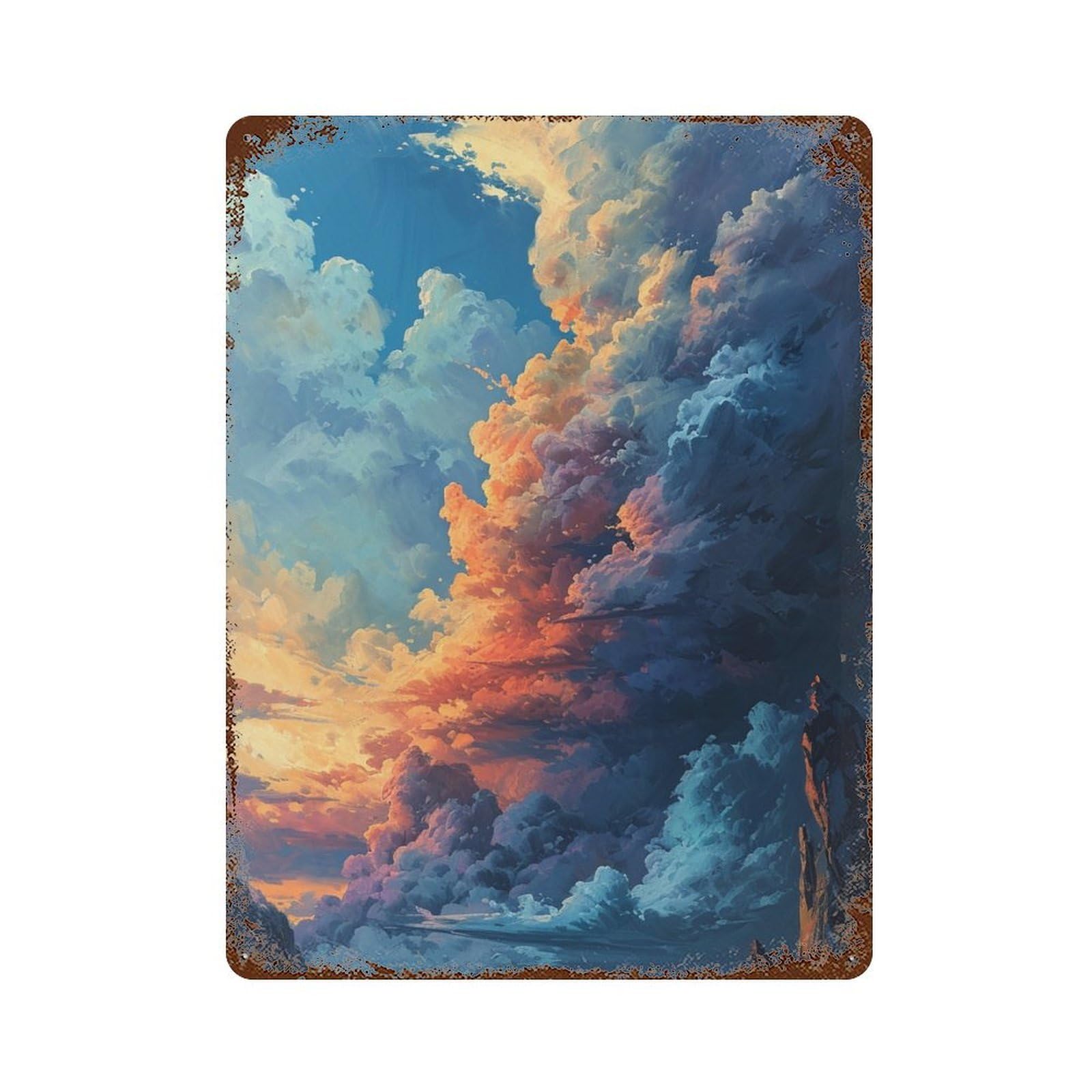 Clouds at Sunset Rust Effect Tin Sign 15.7"x11.8", Vintage Wall Decor for Pub, Kitchen And Man Cave Decor