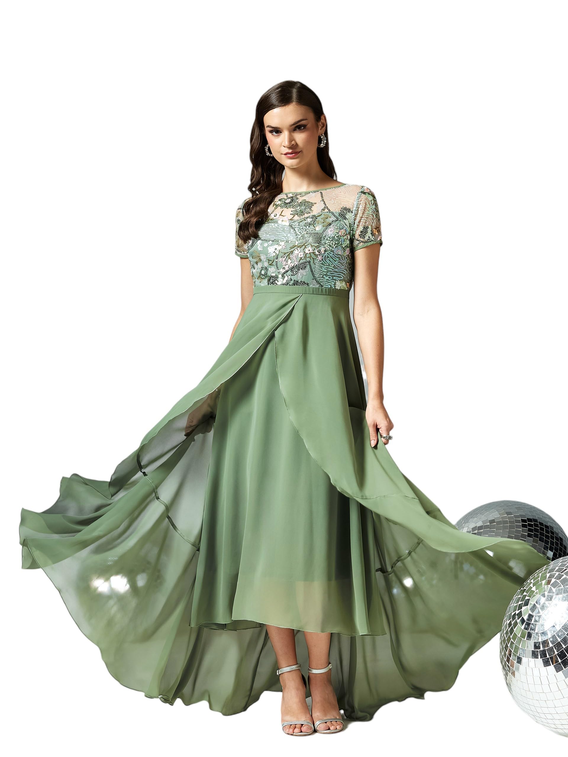 Robe midi en georgette Miss Chase coupe superposée fluide masquant les formes - 6