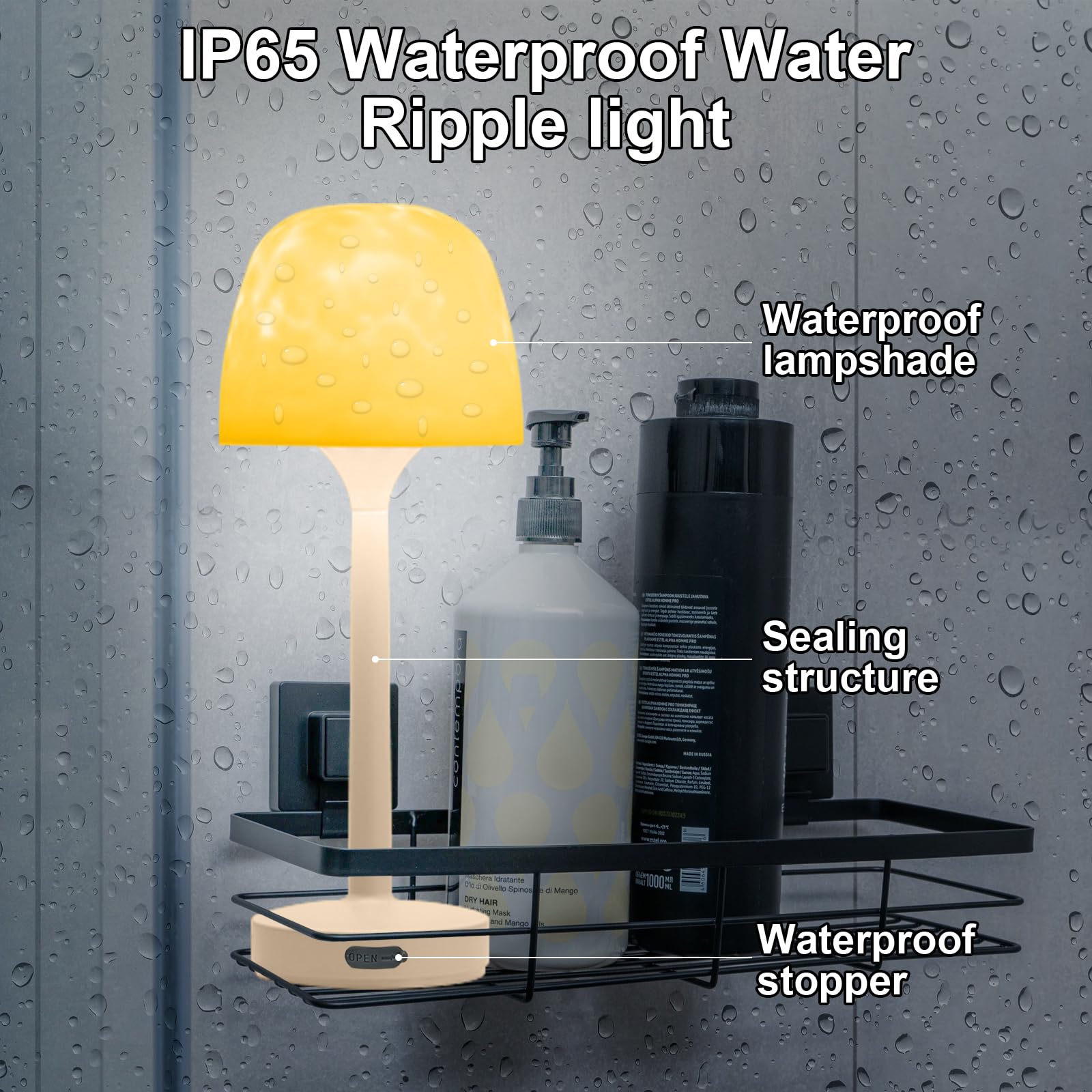 Lampada da doccia - Lampada da bagno impermeabile con proiettore di onde oceaniche a 16 colori, luce da doccia ricaricabile con controllo touch e telecomando, per bagno/vasca/camera da letto