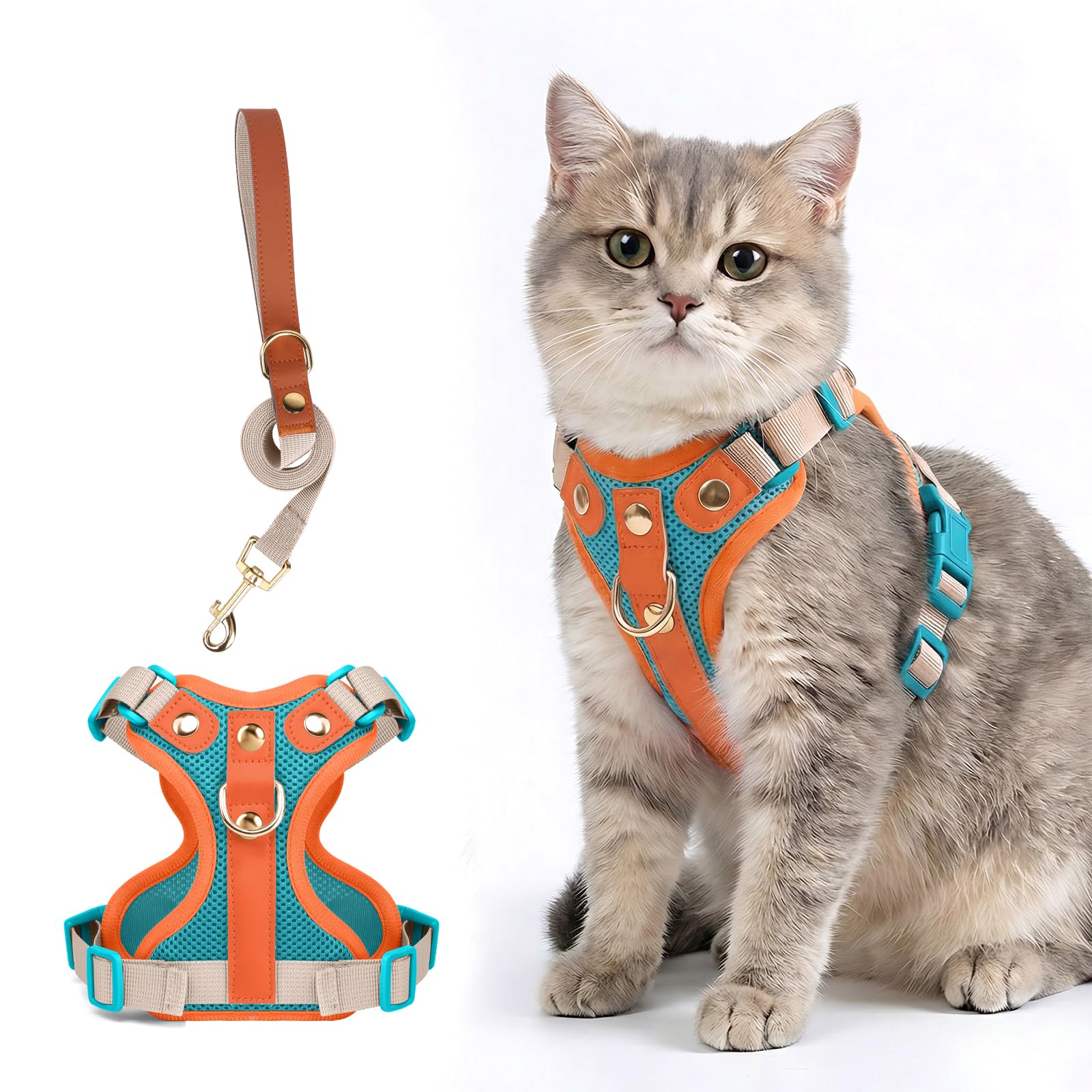Modernest Cat Harness and Lead Set, Adjustable Kitten Harness and Lead Set with Premium Microfiber Leather Trim, Escape Proof Reflective Cat Vest Harness with Leash Sets for Cats Walking — image 1