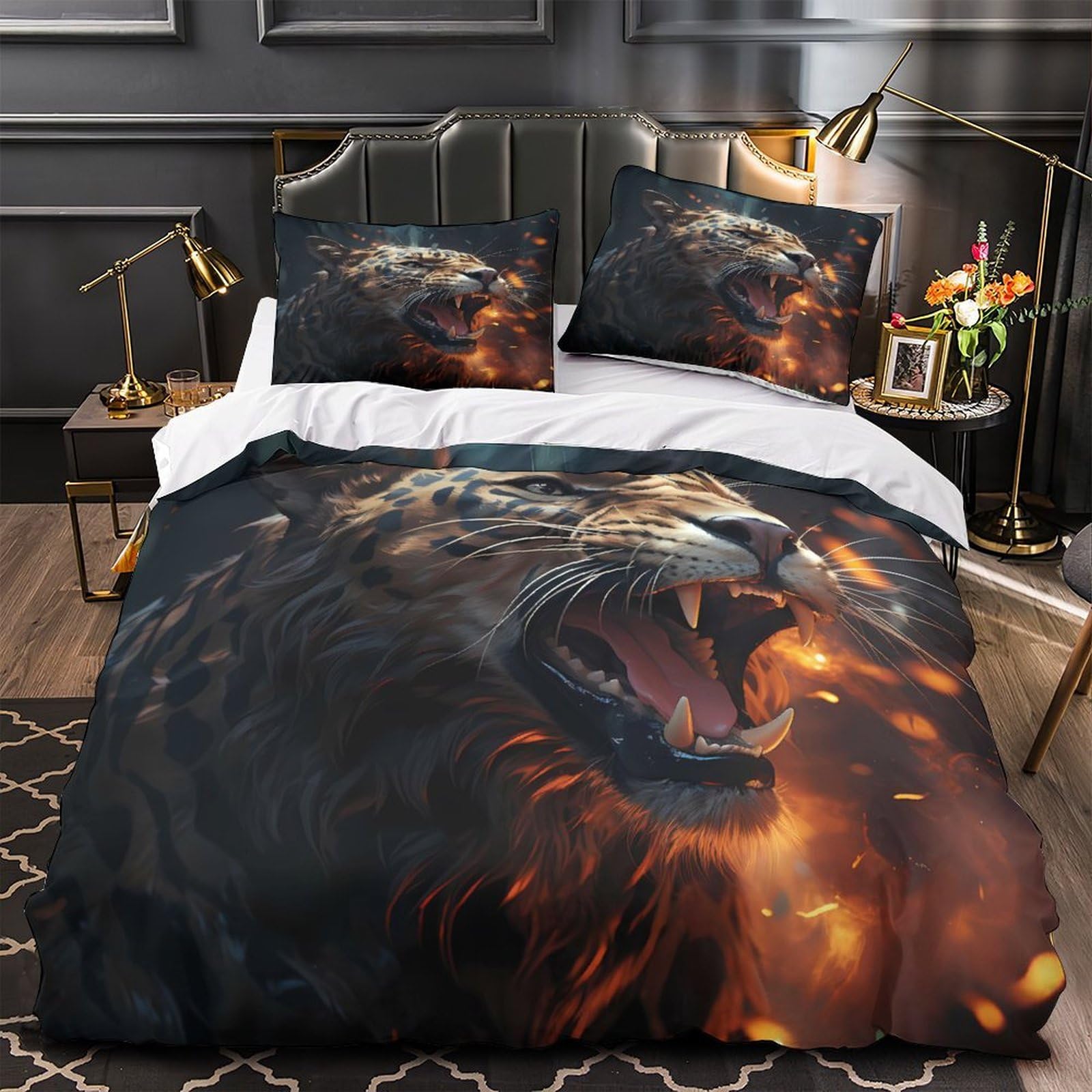 Housse de couette léopard 3D anti-décoloration et respirante King 220x240cm