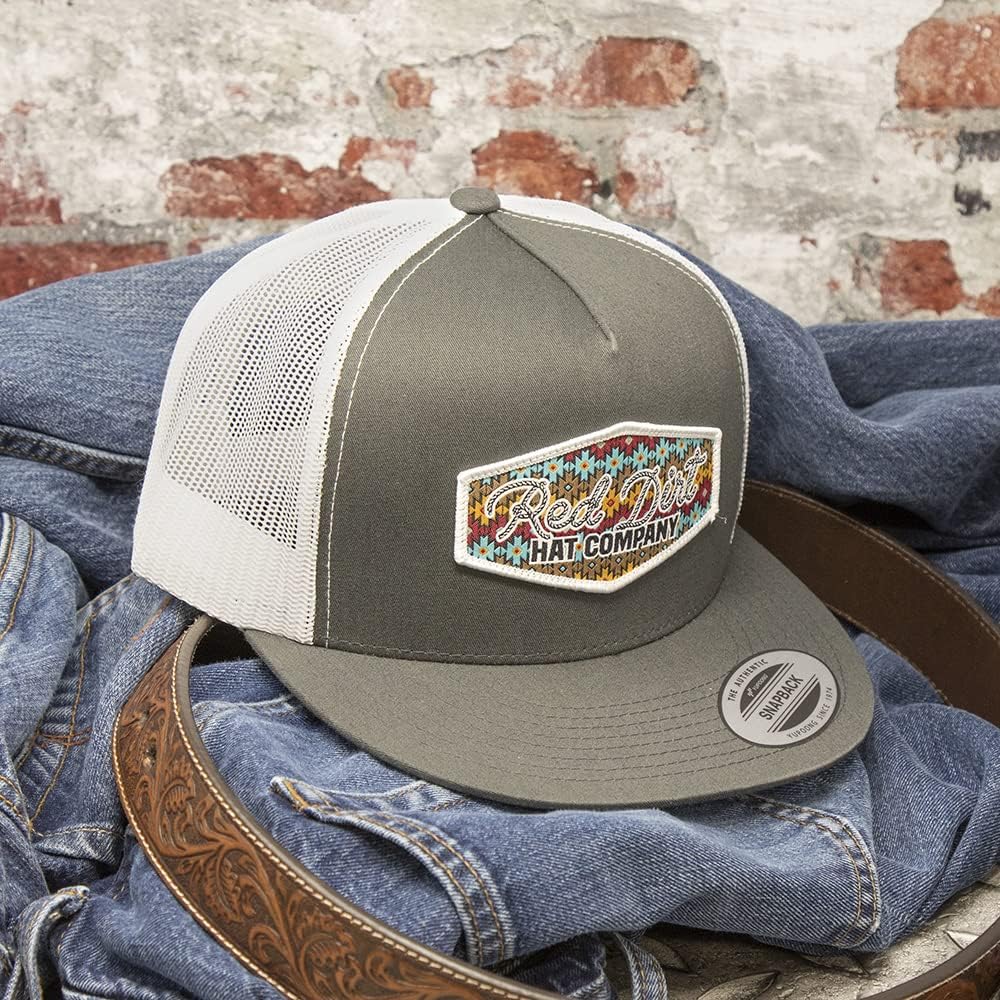 Red Dirt Hat Company Original Adjustable Snapback Hat, Trucker Cap w/Ventilated Mesh Back & Snap Back Closure, Structured Baseball Cap for Men & Women - Lasso, Charcoal/White, 0-8 US Size