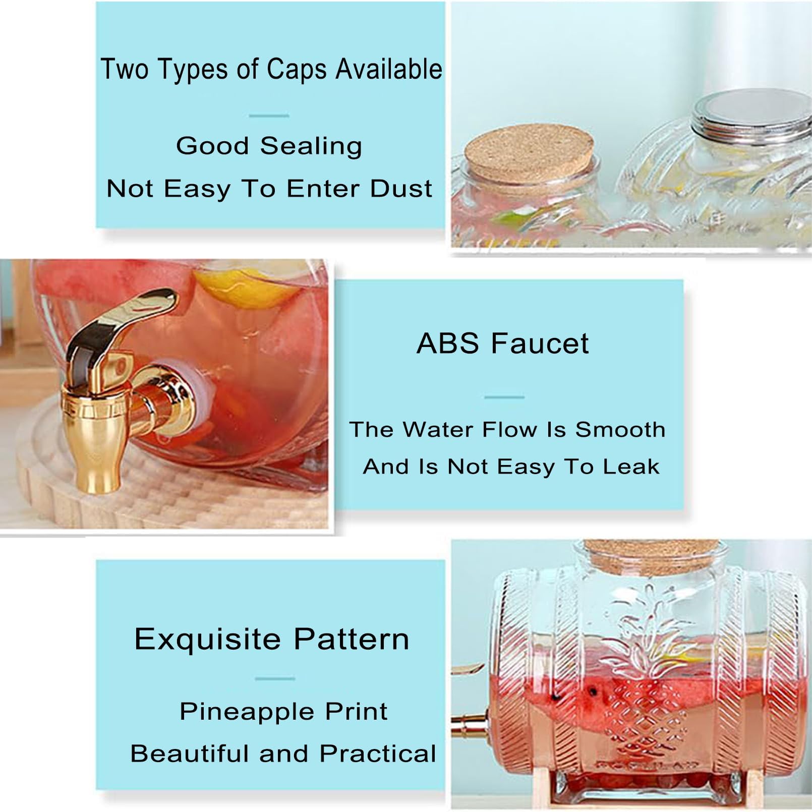 Dispensador de agua de 5 litros con grifo, sin BPA, a prueba de fugas, dispensador de bebidas de madera para oficina, camping, zumos y bebidas frías, perfecto para fiestas y eventos