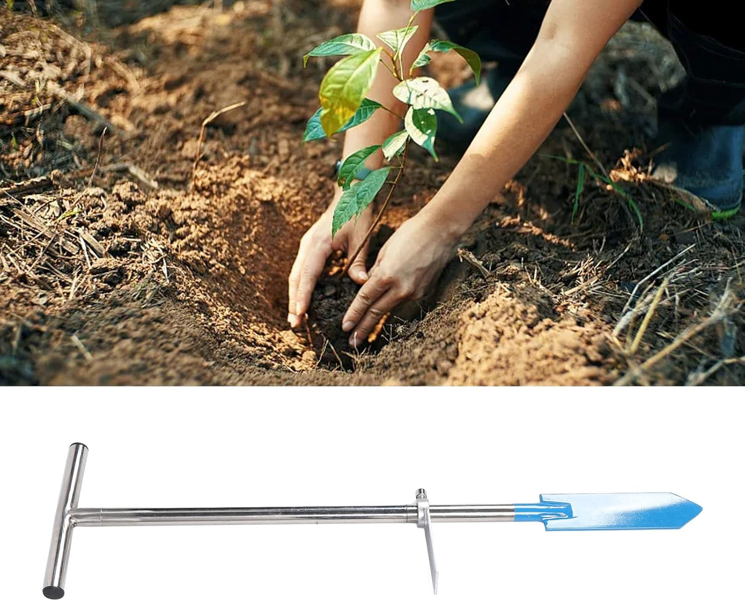 GOTOTOP Stainless Steel Dibble Bar Planting Tool with T Handle, Long Dibble Spade Shovel for Tree Planting, Detachable Design for Agricultural and Forestry Needs