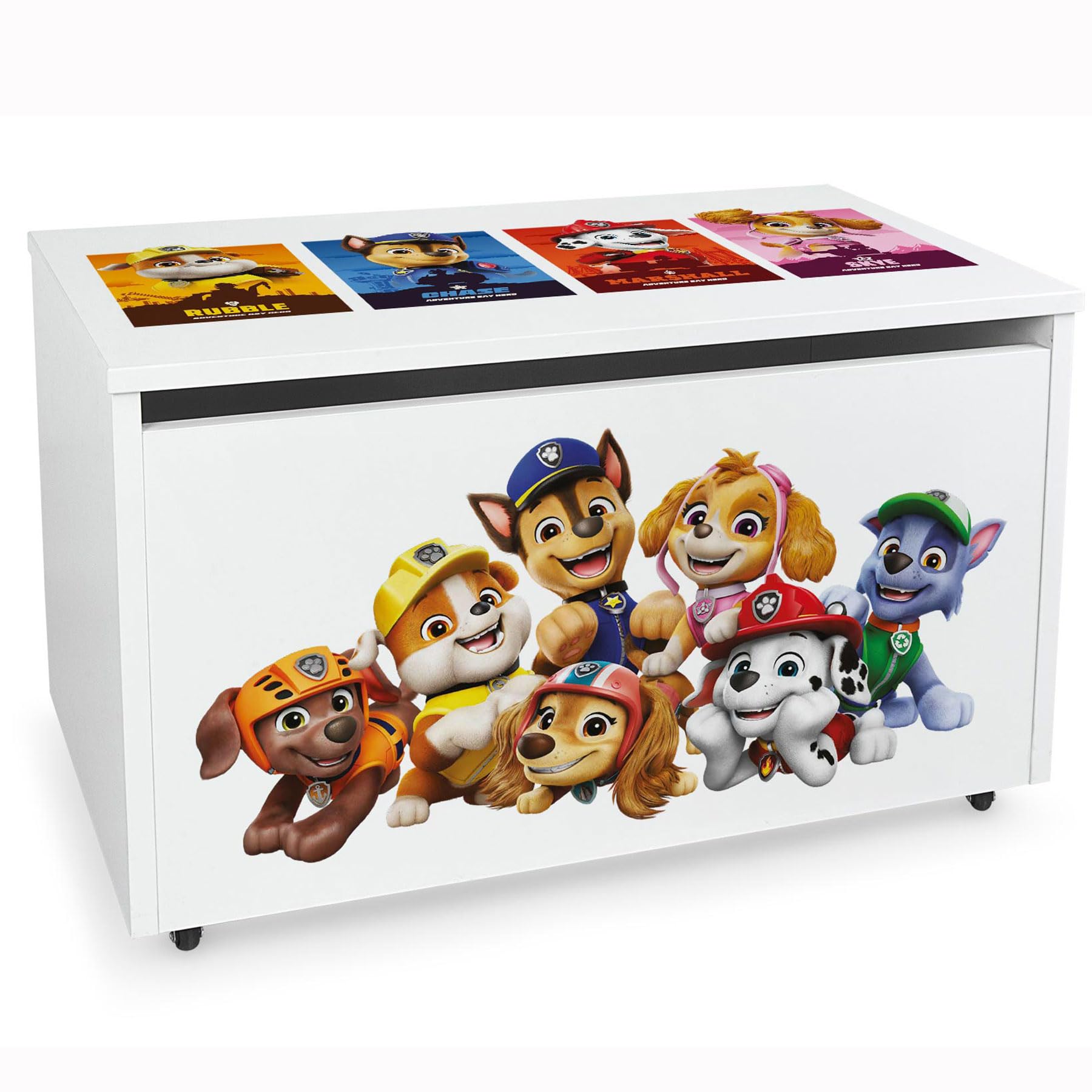 Furni Masters Toy Box on Wheels White Paw Patrol Chase Skye Marshall Rubble 01