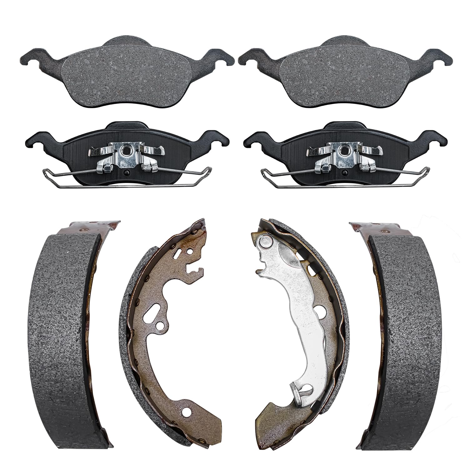 Detroit Axle - Brake Kit for Ford Focus 00-04, Front Ceramic Brake Pads Rear Semi-metallic Brake Shoes 2000 2001 2002 2003 2004 Replacement