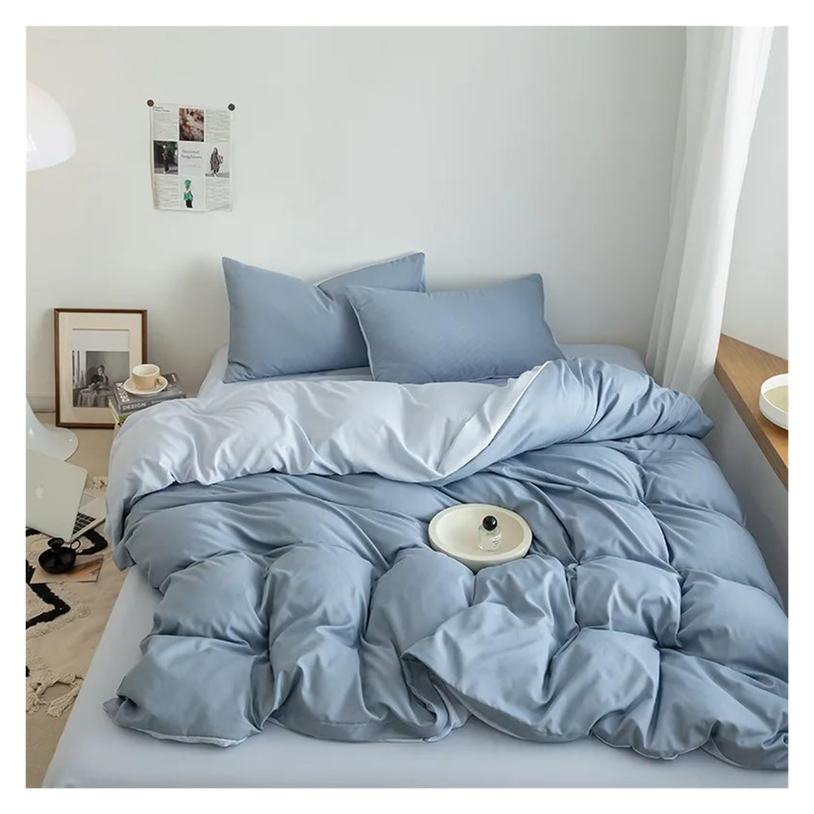 Parure de lit de couleur unie anti-plis avec housse de couette et drap pour lit King et Queen