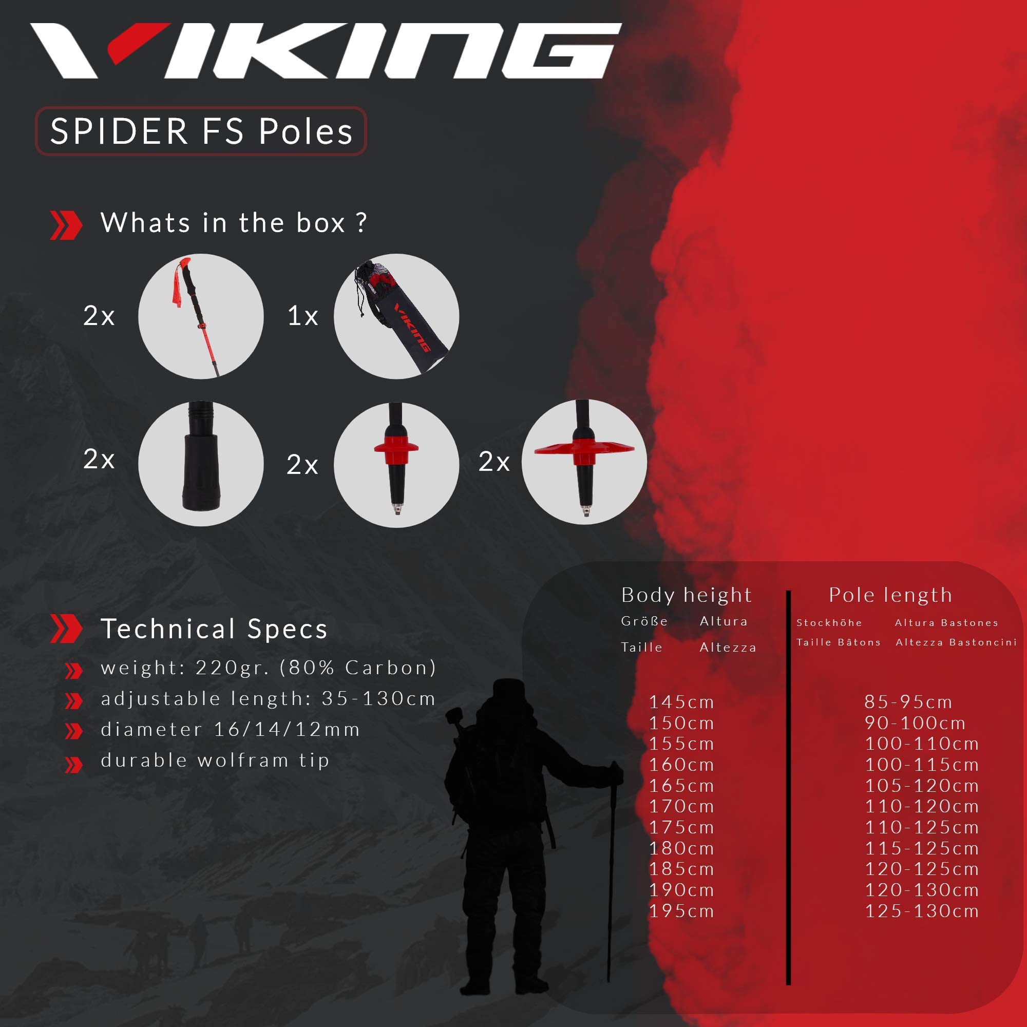 Viking Spider FS Bâtons de randonnée télescopiques Pliables en Carbone Bâtons de randonnée télescopiques Bâtons de randonnée Pliables Bâtons de randonnée en Carbone