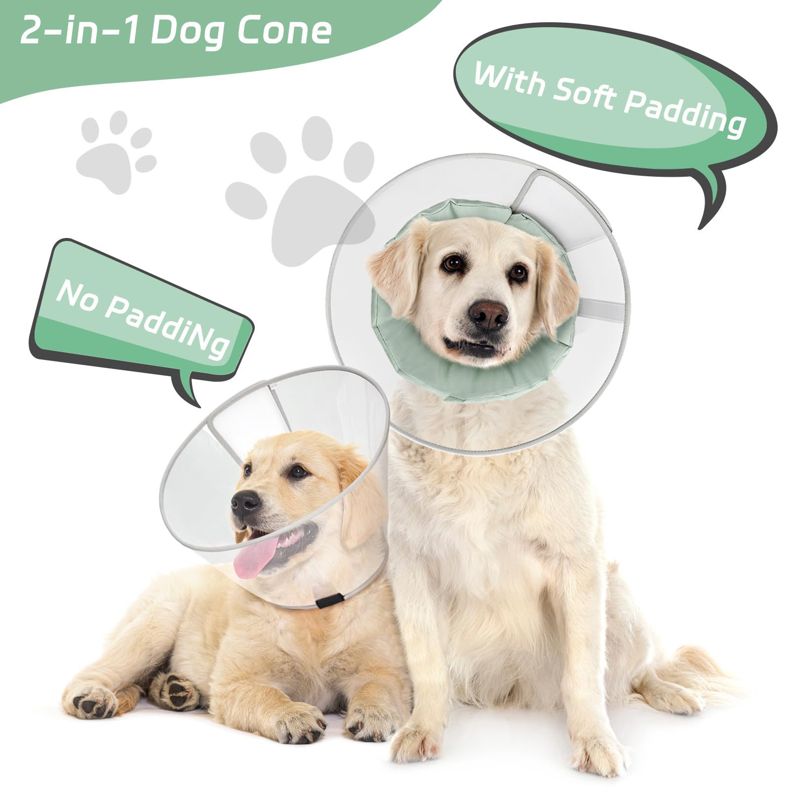 Supet Dog Cone Collar to Stop Licking with Soft Pad, Clear Elizabeth Recovery Collar after Surgery, Neutering, Injury - Image 2