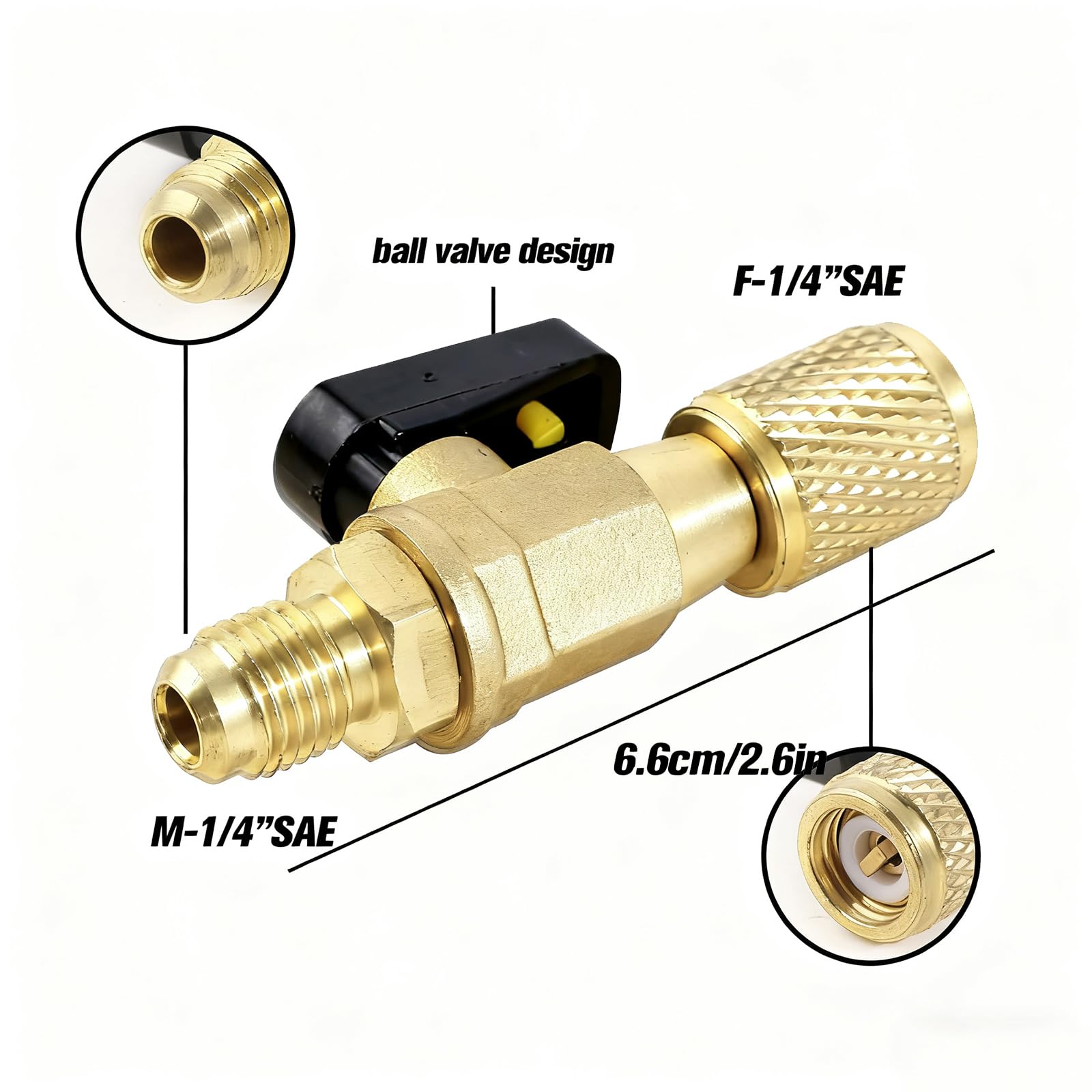 3 pièces d'adaptateurs de valve à bille compacte pour réfrigérant, 1/4 pouce SAE pour R410A R134A R12 R22 AC HVAC & R12 R22 vers R134A, compatible avec les tuyaux de charge R502 pour réfrigérant AC