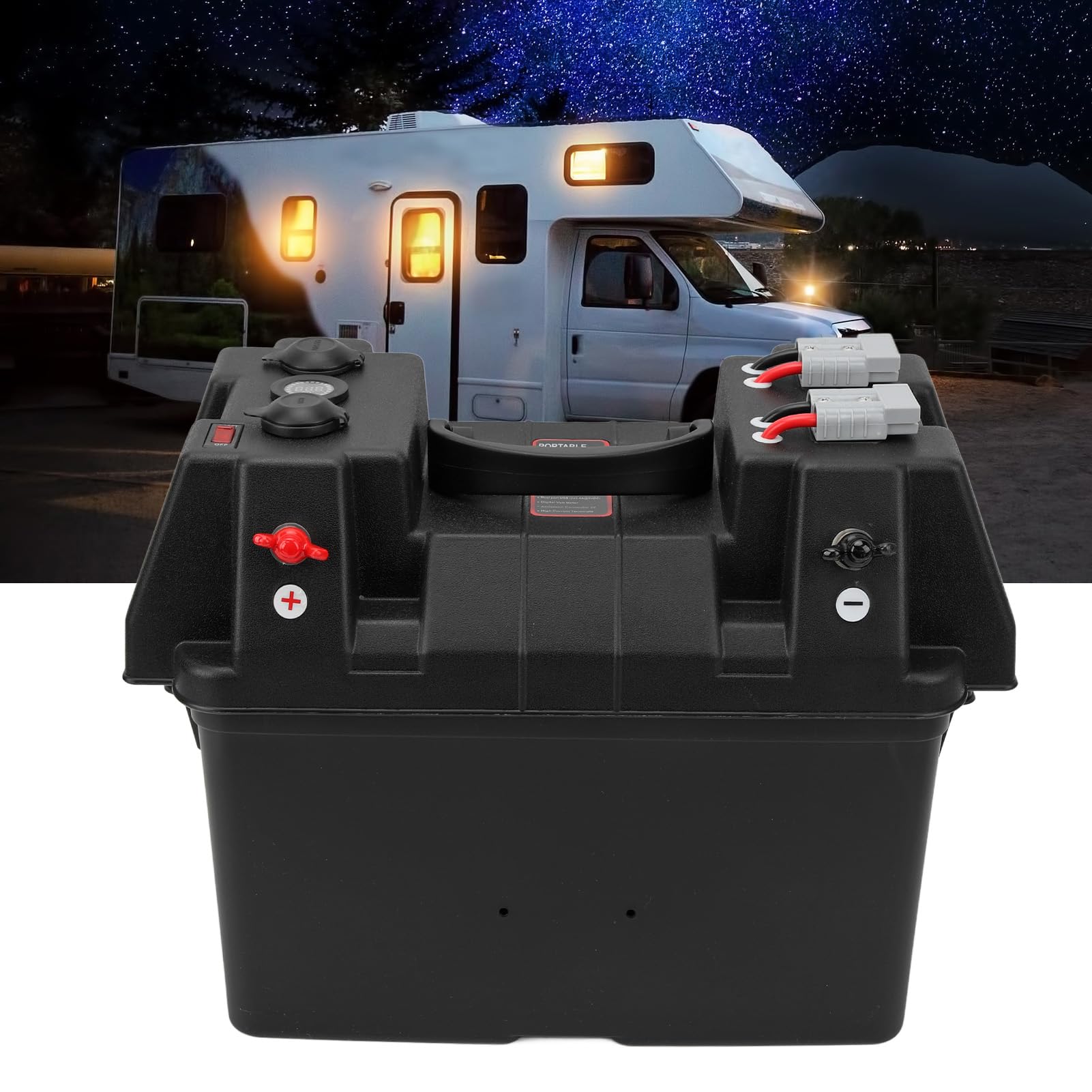 VOBOR Smart Battery Box, wielofunkcyjne pudełko na baterie samochodowe, centrum zasilania z baterią, szybkie podłączenie, podwójny miernik napięcia USB, wielofunkcyjny, przenośny, do kamperów, SUV