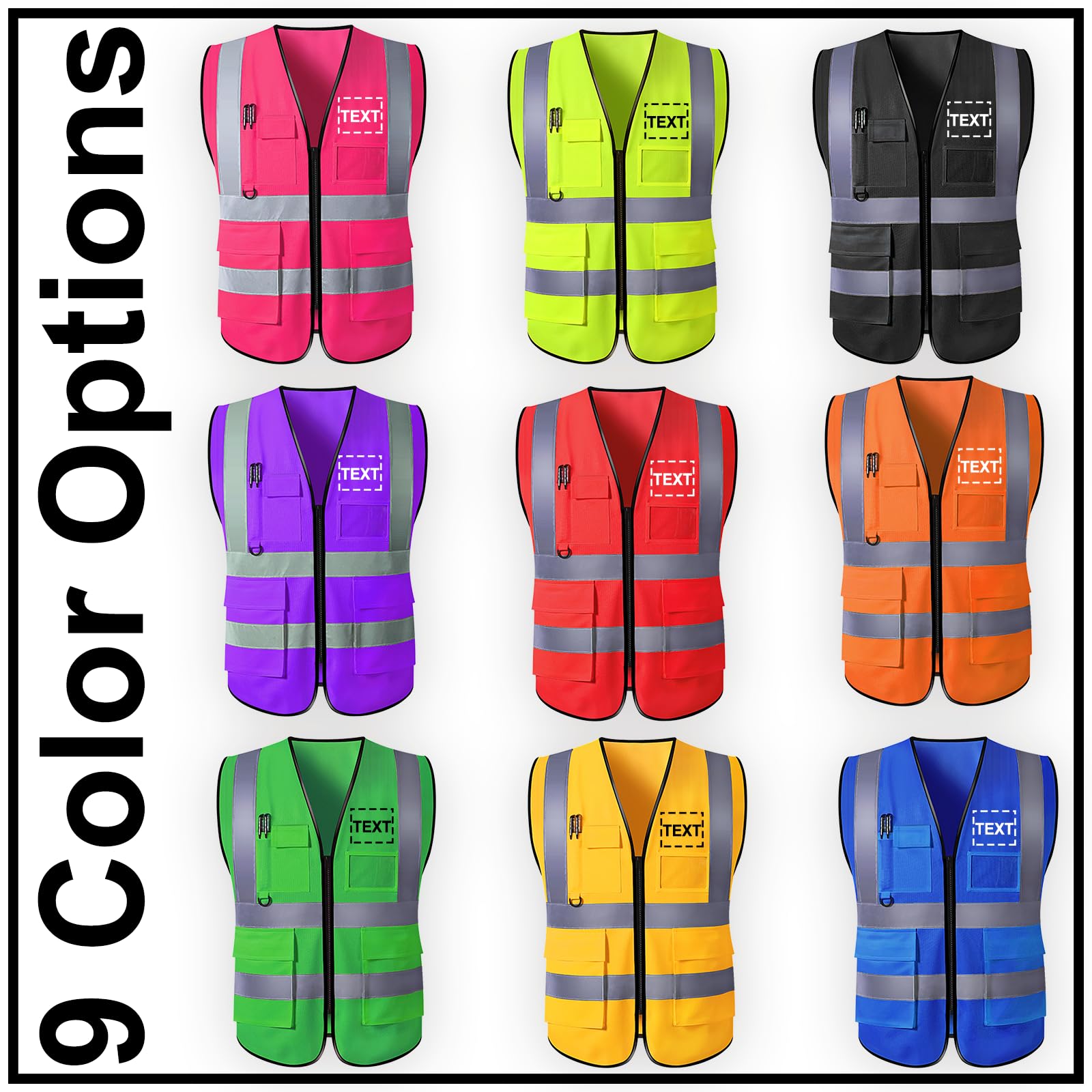 Custom Safety Vest for Men Personalized High Visibility Vest Workwear with Reflective Strip 5 Pockets