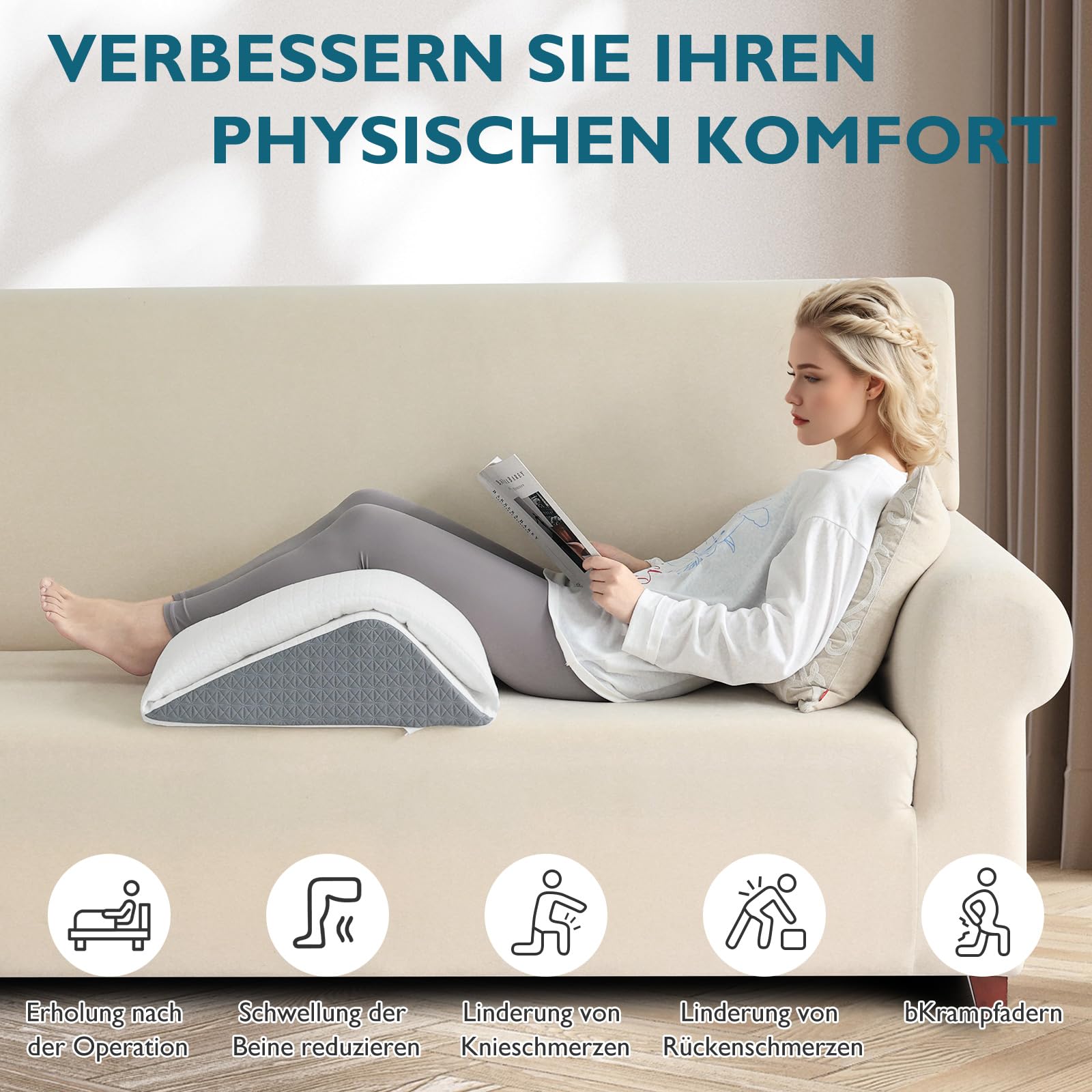 Beinkissen für Rückenschläfer, 2-lagiges Memory-Schaum-Keilkissen | Unter den Knien oder Beinen verwendbar – für eine bequeme Position im Bett oder auf dem Sofa.