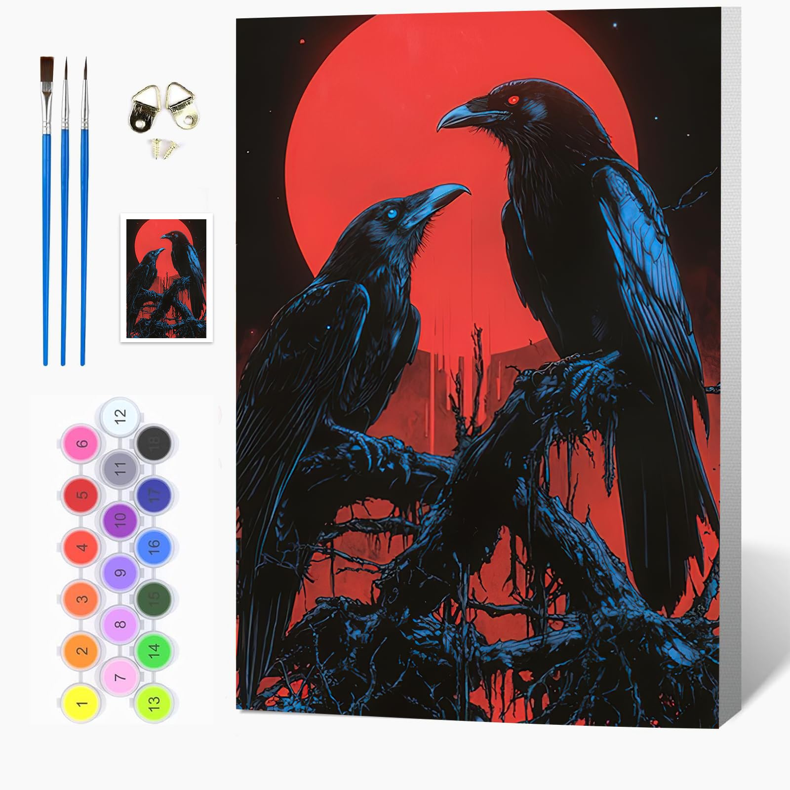 Auremi Halloween Paint by Numbers Kits Kids Adults, Gothic Painting by Number Kits On Canvas,Framed DIY Color Oil Painting Acrylic Paints,Home Wall Decor 20x30cm