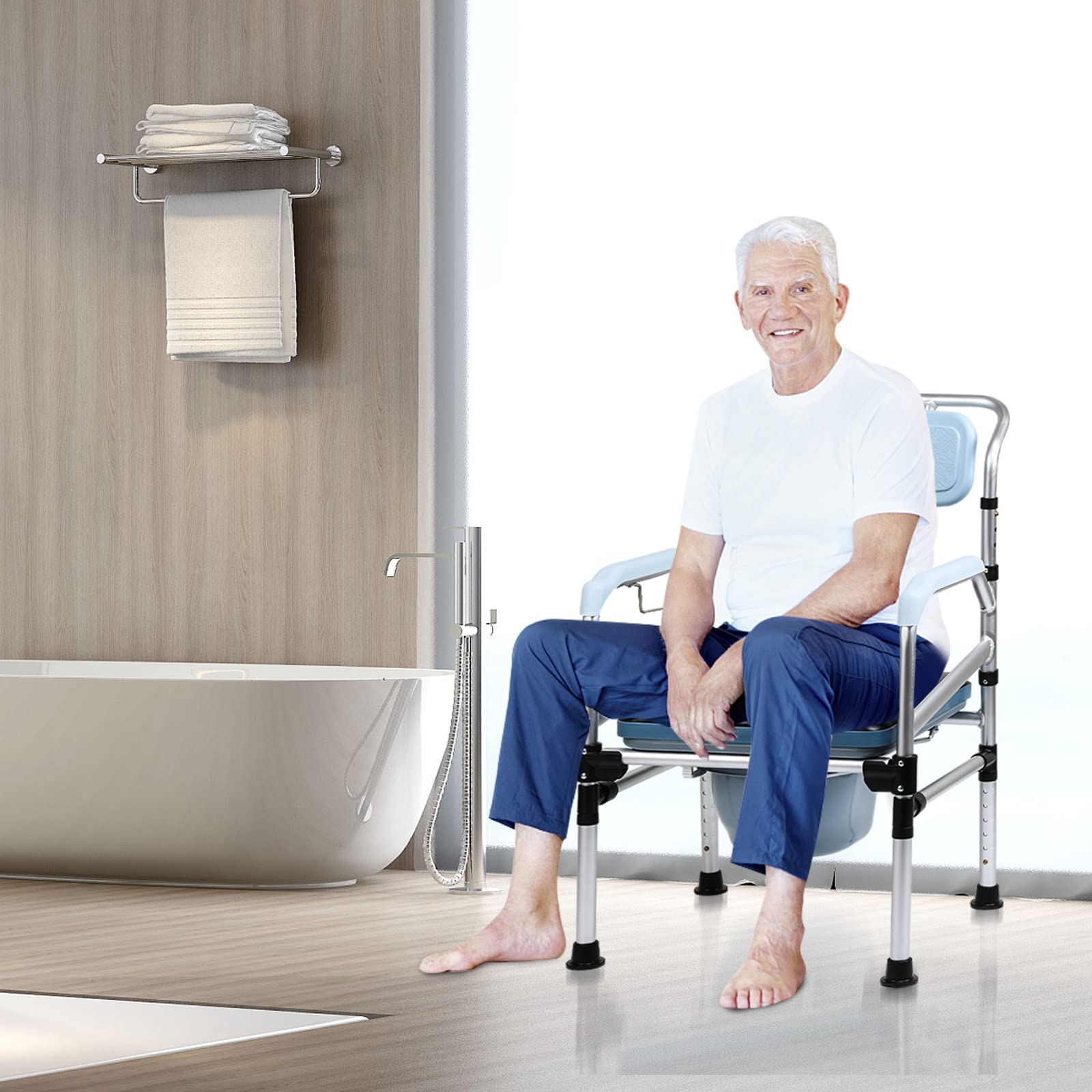 Jopassy Toilettenstuhl,Toilettenstuhl für senioren Höhenverstellbar 42-54cm,mit gepolsterter Sitzplatte und Toiletteneimer Belastbarkeit bis 160kg,für Senioren und Schwangere