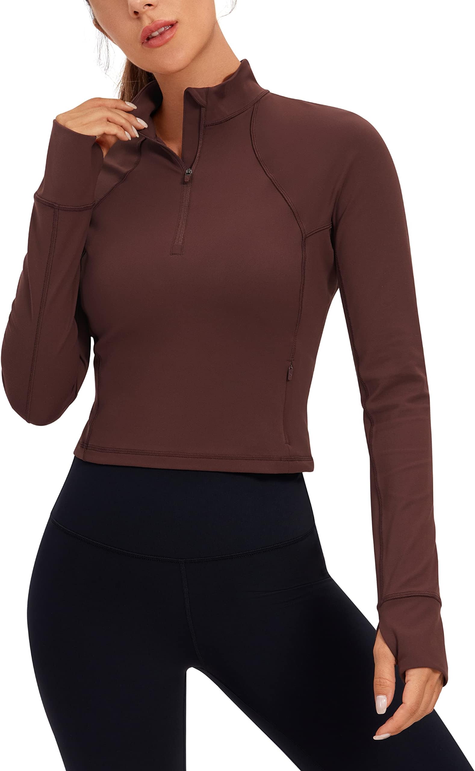 CRZ YOGA Butterluxe Half Zip Long Sleeve Shirts for Women - Workout Athletic Yoga Tops Crop Collared Quarter Zipper T-Shirt