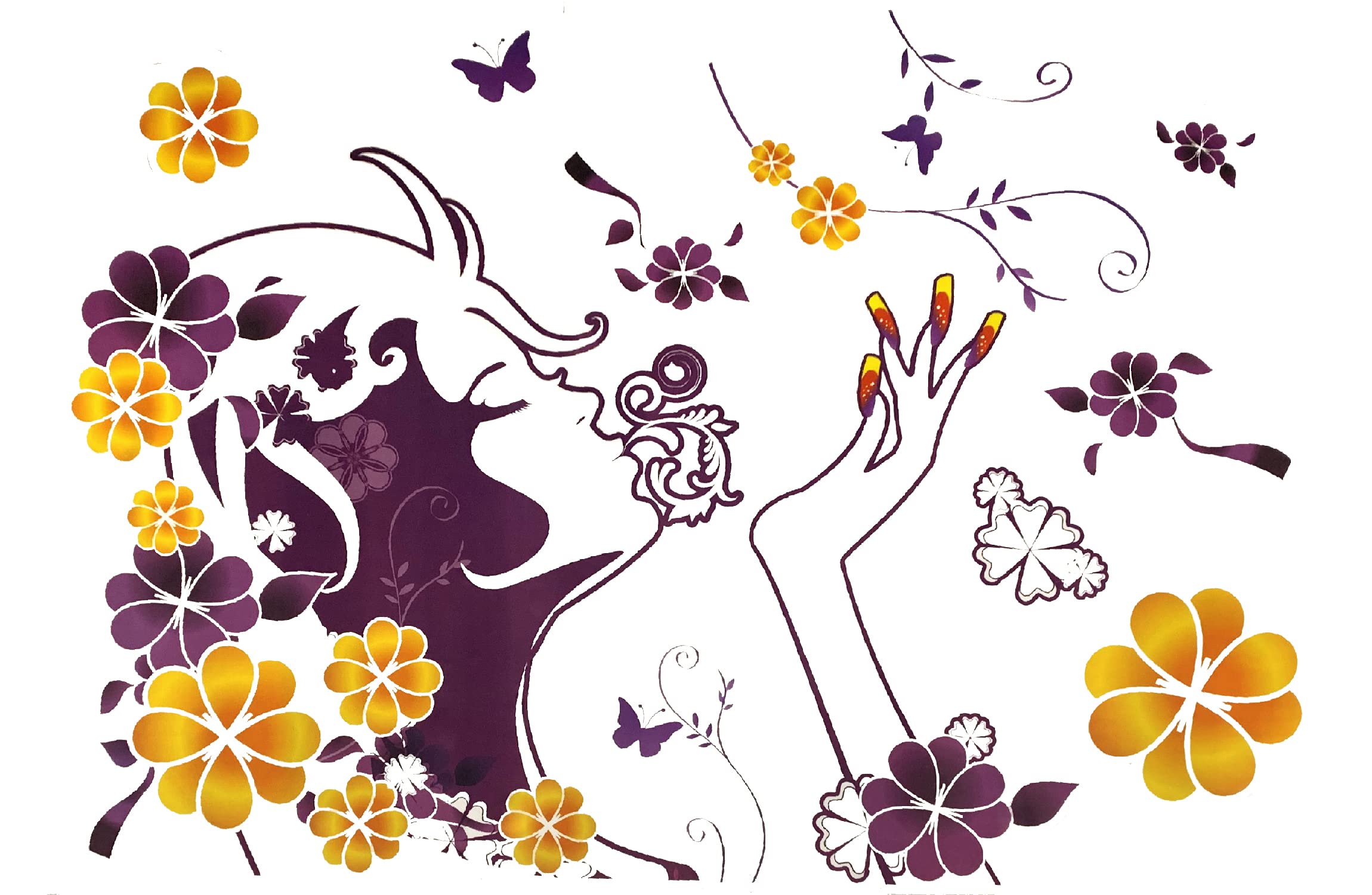 Nail Design with Flowers Artwork Room Decor Wall Sticker Decal15 W X 23" H (1 Piece) (W-0007)