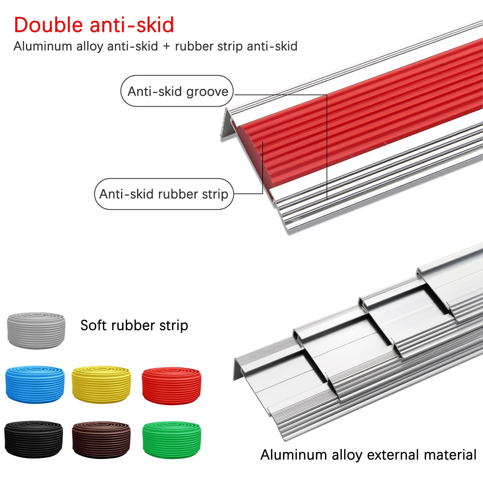 Perfil De Autoadhesivo De Borde Para Escaleras, Edge De Escaleras | Aluminio | Plata, Tiras Antideslizantes Para Peldaños Esquina Cantos Protector Nariz De Escalera De Caucho(Negro,1mx2.1cmx5.5cm)