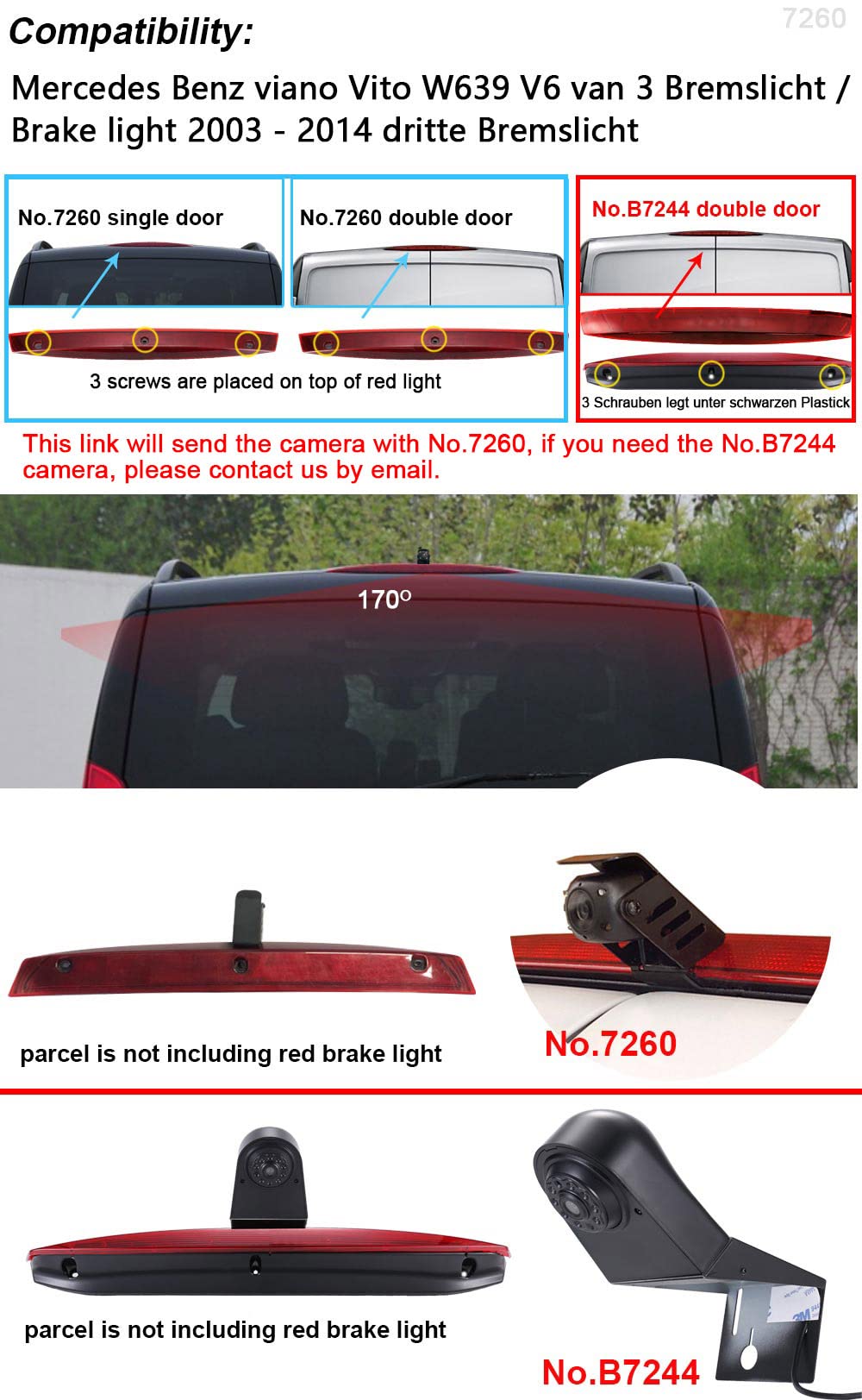 Auto Terza parte superiore del tetto Telecamera di retromarcia luce freno posteriore, sostituzione per Mercedes Benz viano Vito W639 V6 van 3 Bremslicht/luce freno 2003-2014 terza luce freno