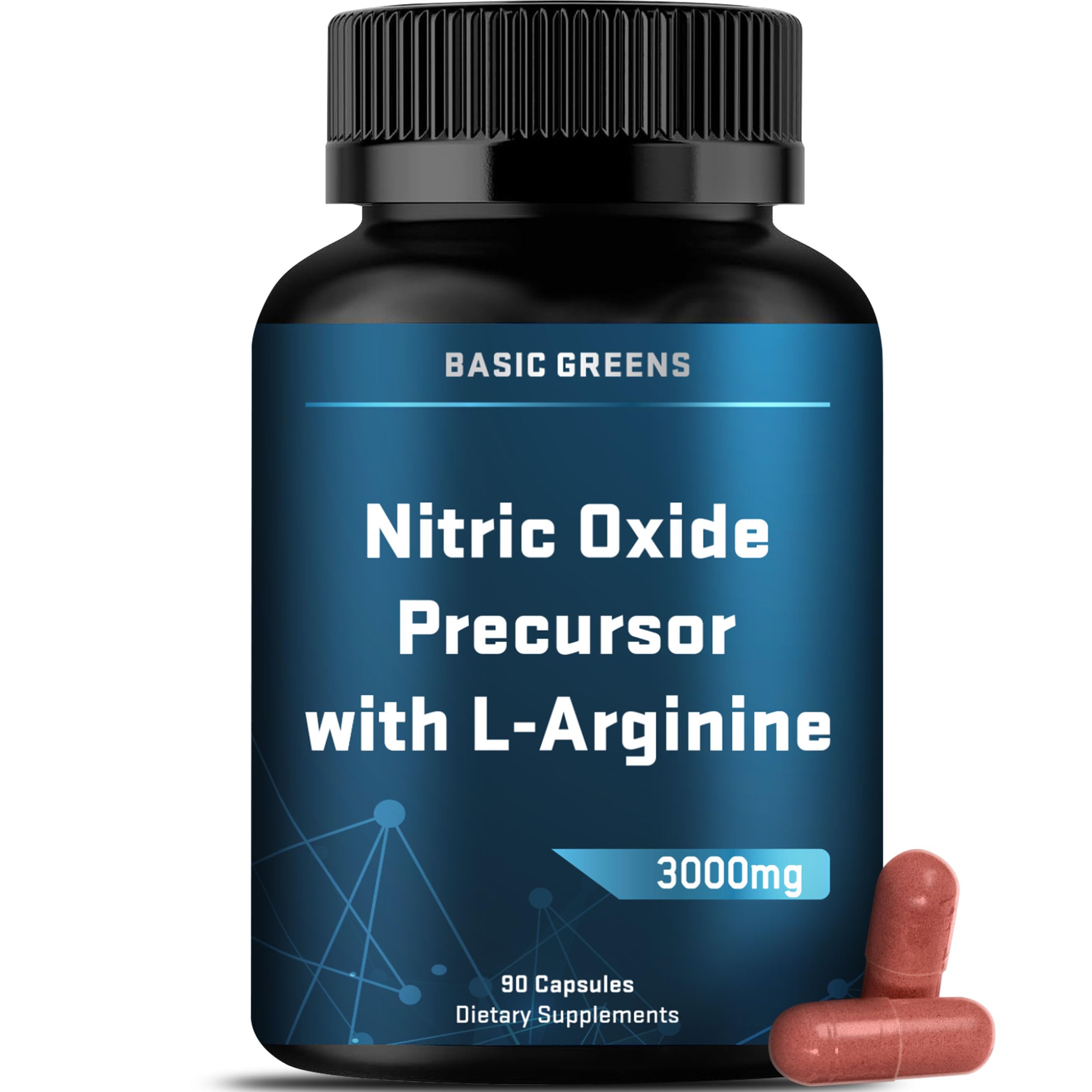 L-Arginine 3000mg Nitric Oxide Supplement for Men and Women – Non-GMO Vegan Capsules with Beet Root for Circulation, Endurance, Energy, Stamina, Performance and Workout – 90 Caps