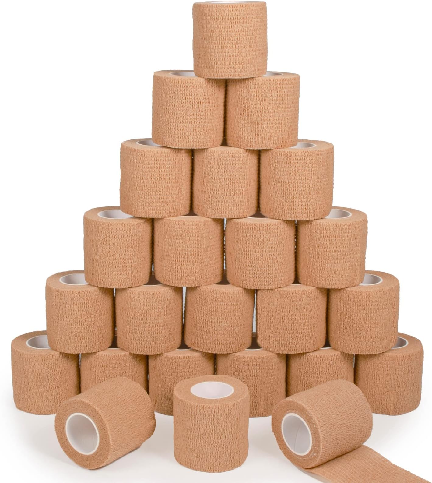 24 Pack Self Adherent Cohesive Bandage Wrap, 2” x 5 Yards Stretch Non Woven Self Adhesive Tape - Skin Colour Athletic Elastic Bandage for First Aid Medical, Sports, Ankle, Wrist Sprains