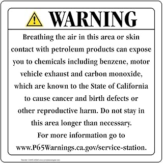 ComplianceSigns.com California Prop 65 Benzene, Exhaust, Carbon Monoxide Warning Sign, 10x10 inch Plastic for Chemical Hazmat