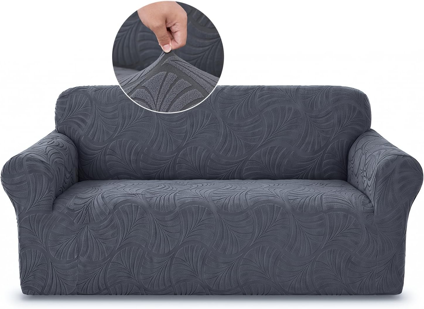 Sofa Slipcover - Stretch 1 Piece Couch Covers for 2 Cushion Sofa Jacquard Washable Sofa Covers with Elastic Bottom Anti Slip Pet Friendly Couch Slipcovers